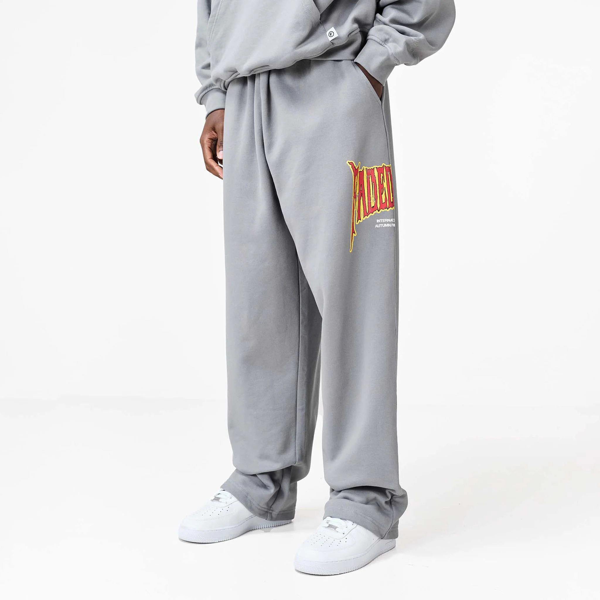 Blackletter Open Hem Tracksuit | Mid Grey - Image 4