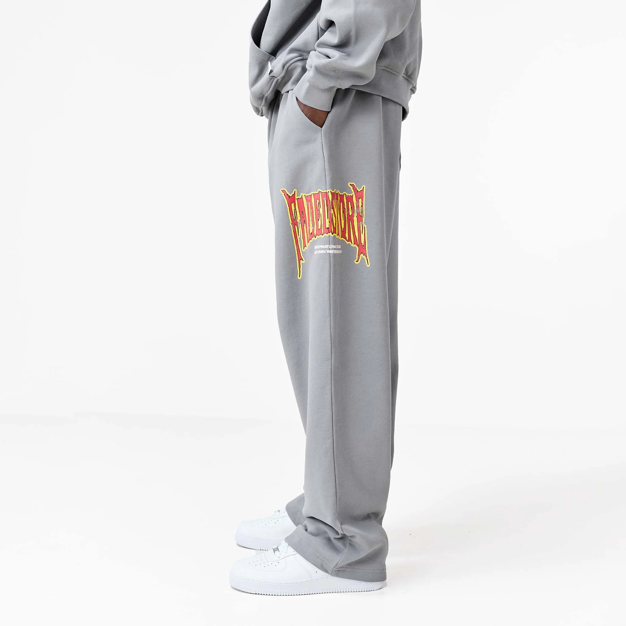 Blackletter Open Hem Tracksuit | Mid Grey - Image 5