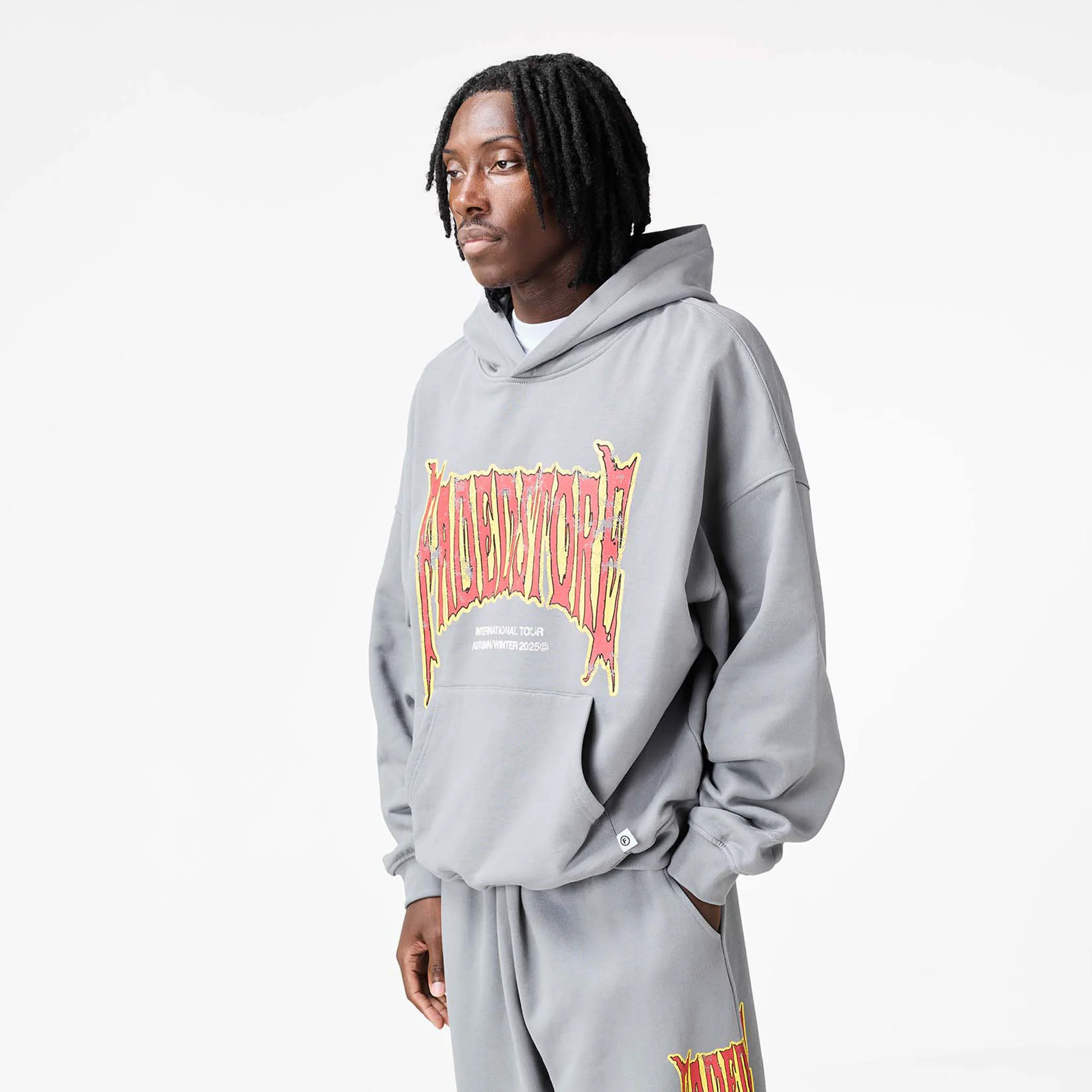 Blackletter Open Hem Tracksuit | Mid Grey - Image 8