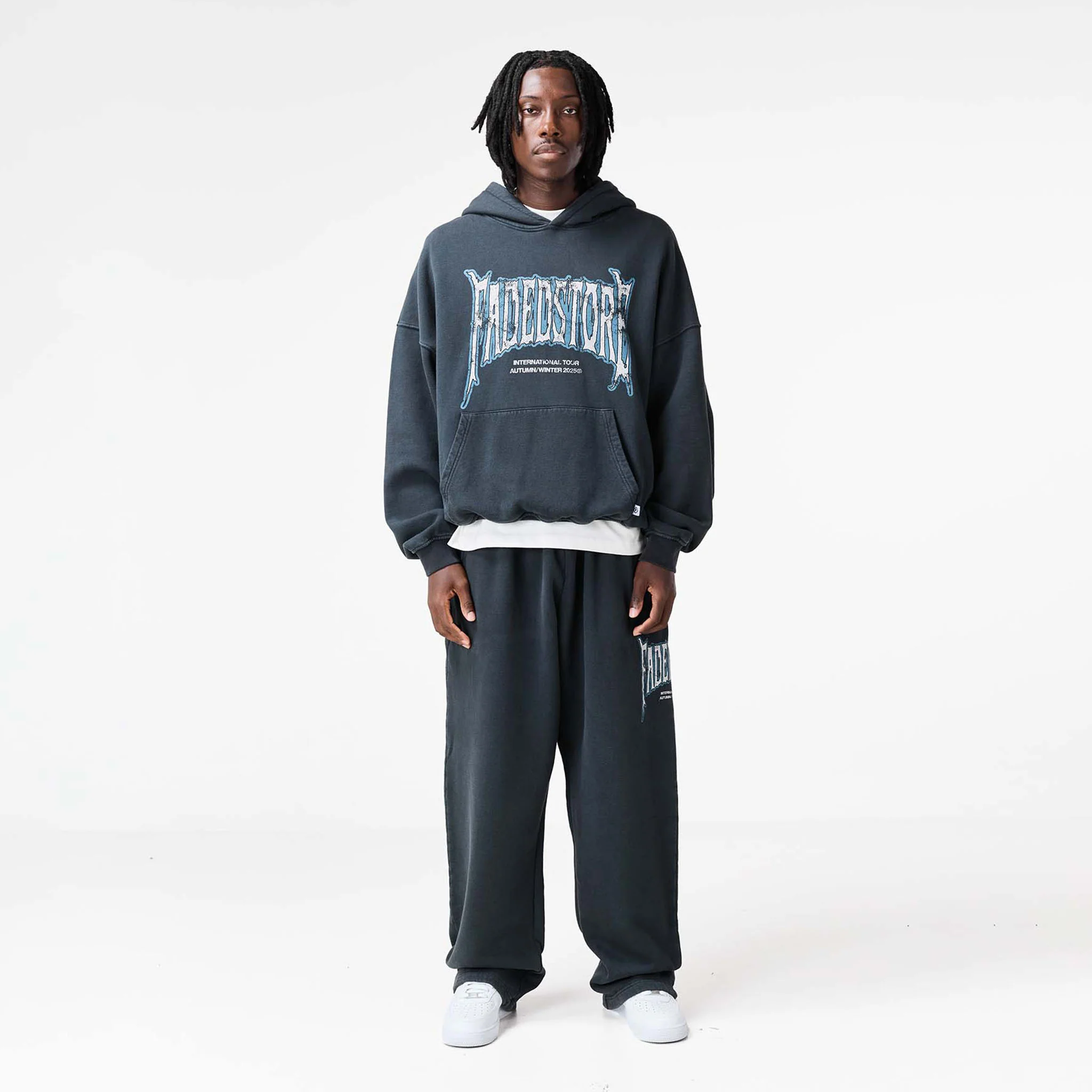 Blackletter Open Hem Tracksuit | Washed Black - Image 12