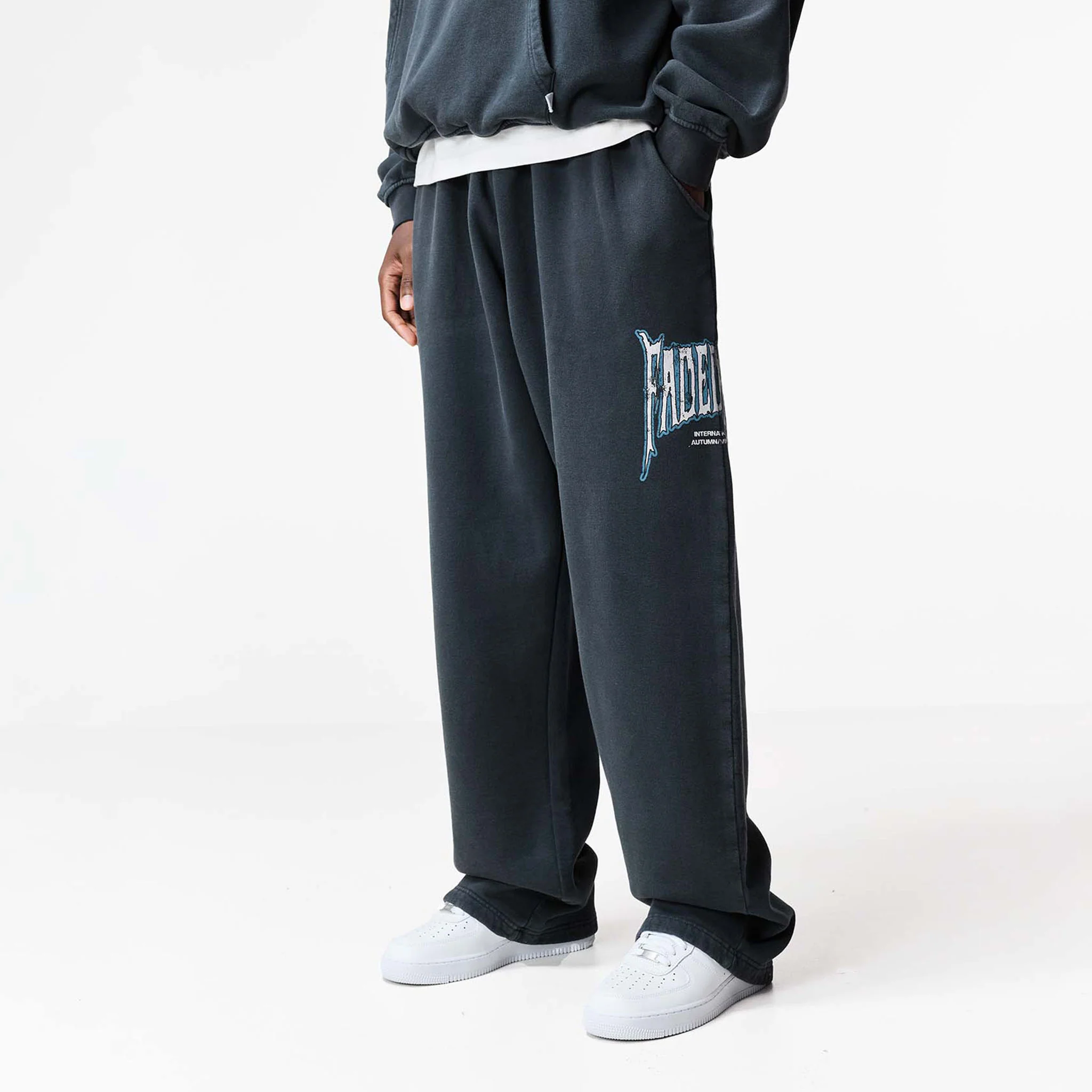 Blackletter Open Hem Tracksuit | Washed Black - Image 5