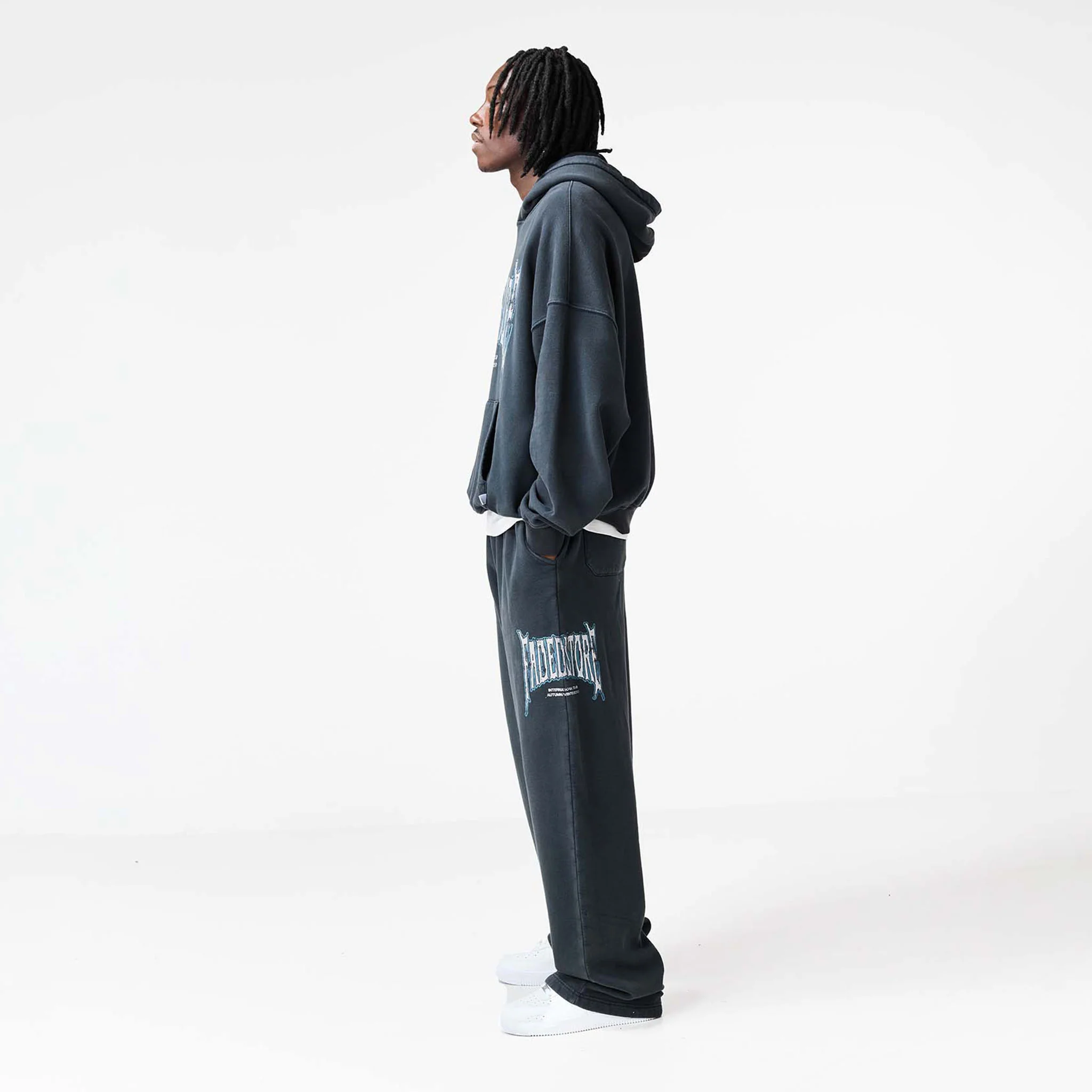 Blackletter Open Hem Tracksuit | Washed Black - Image 7