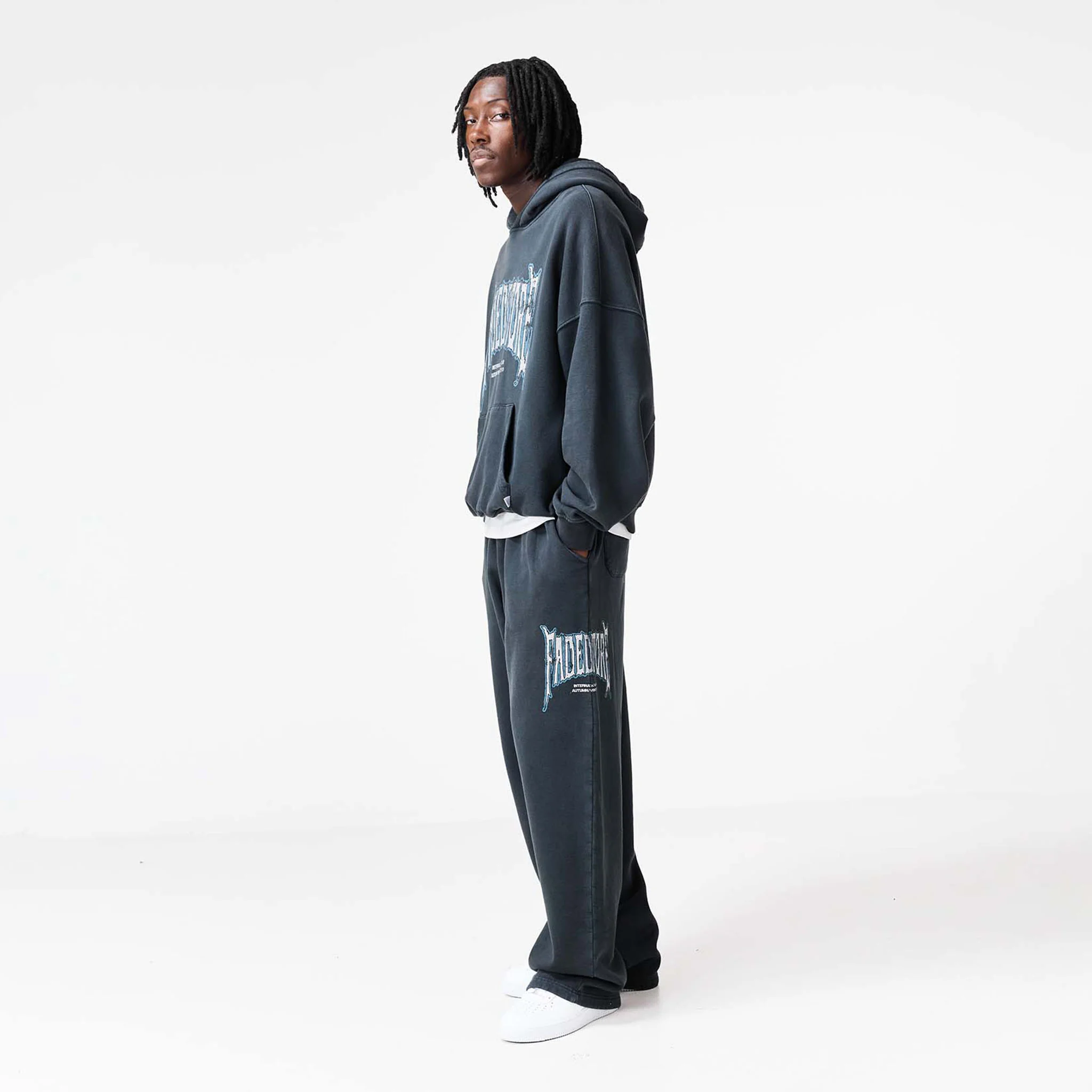 Blackletter Open Hem Tracksuit | Washed Black - Image 9