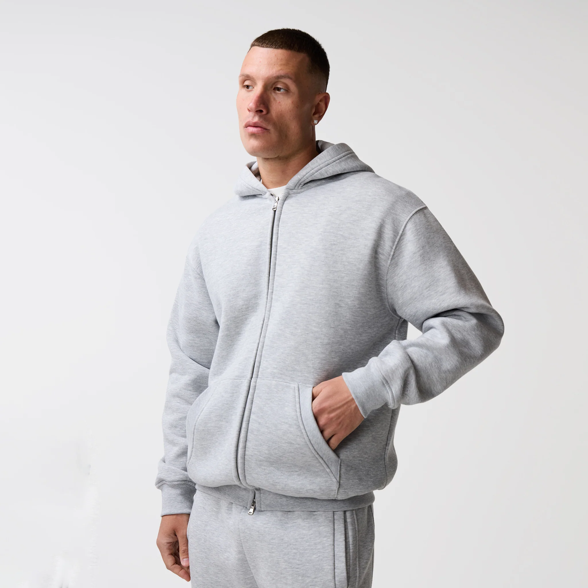 Full Zip Open Hem Tracksuit | Grey Marl - Image 7