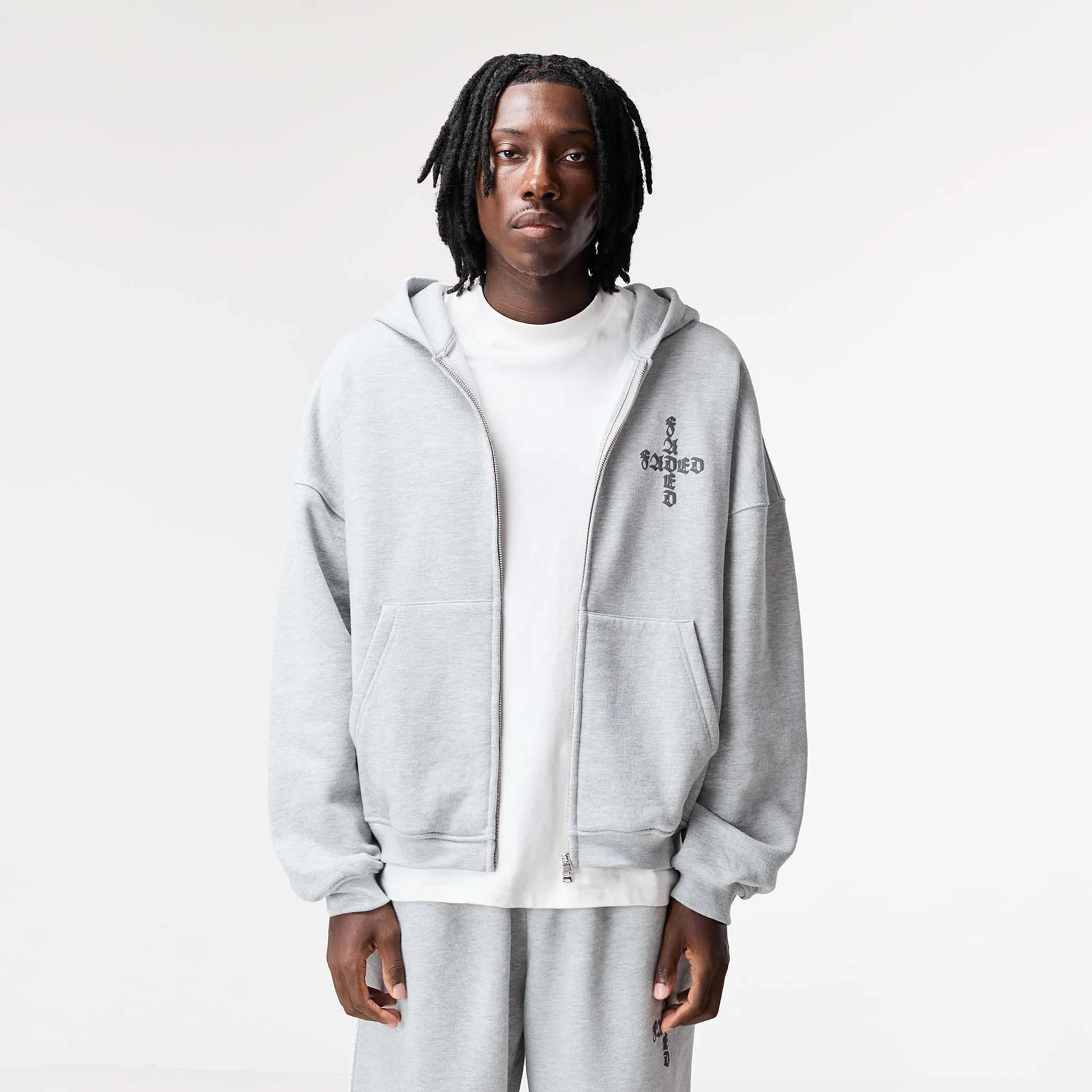 Gothic 2.0 Full Zip Hoodie | Grey Marl - Image 3