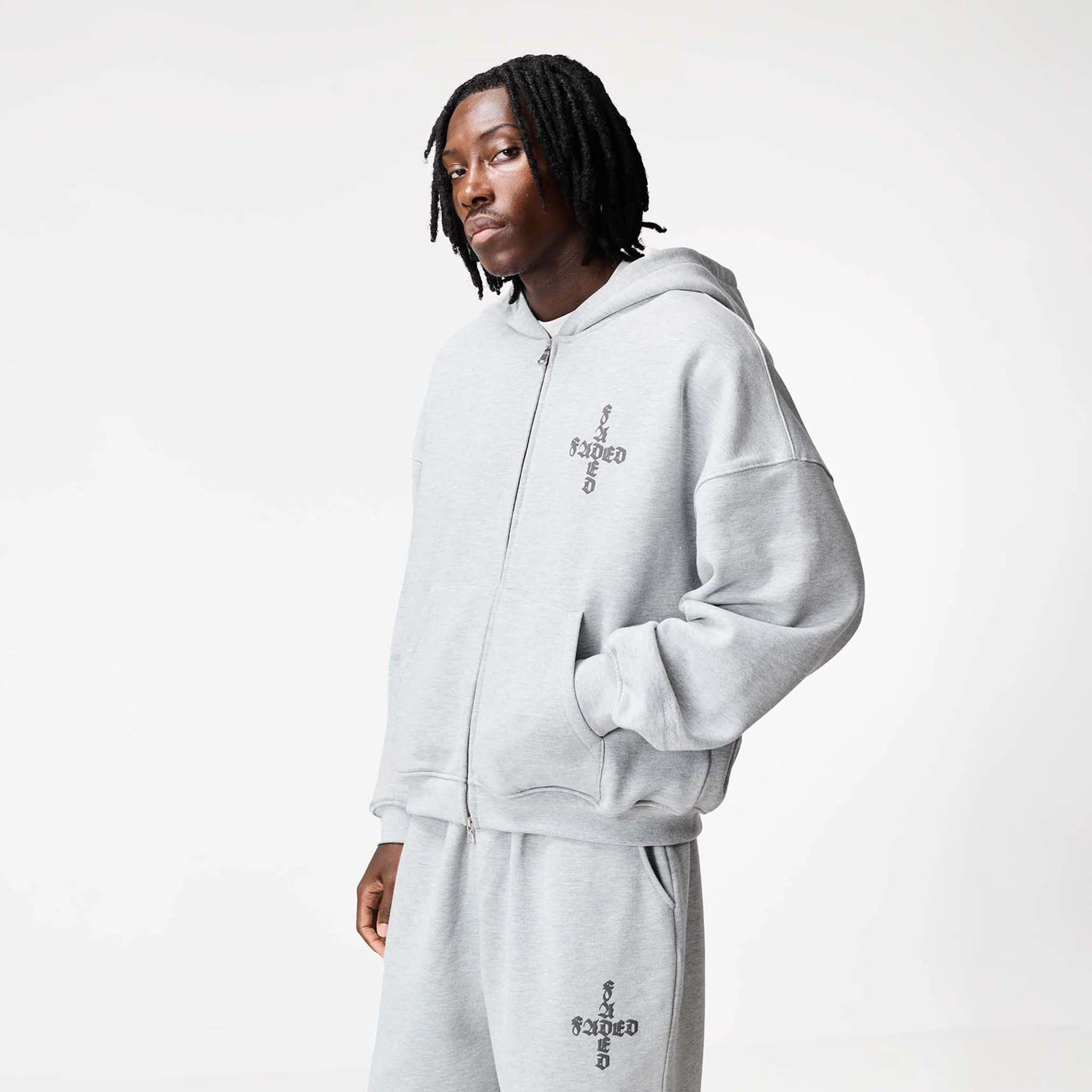 Gothic 2.0 Full Zip Hoodie | Grey Marl - Image 6
