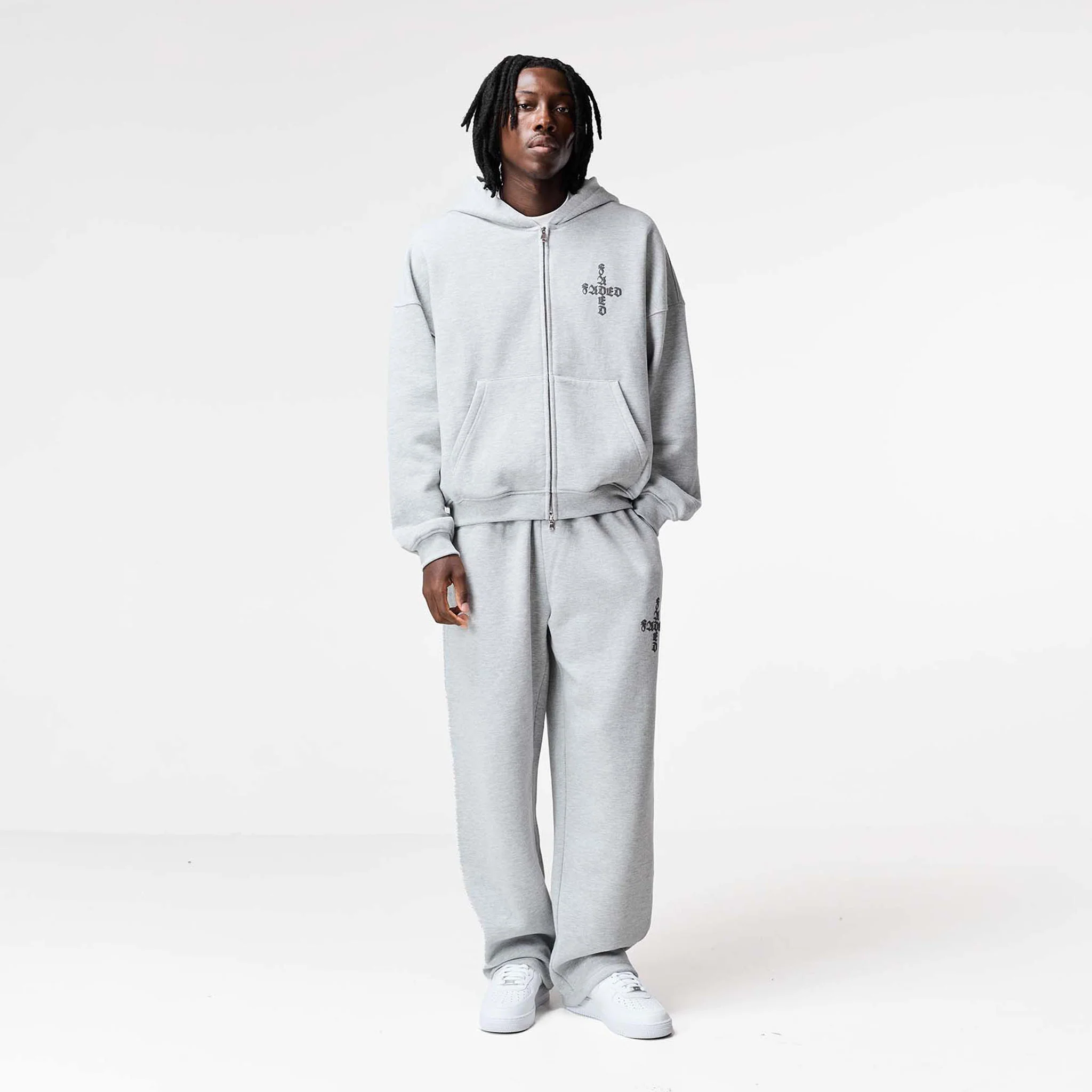Gothic 2.0 Loose Fit Open Hem Jogger | Grey Marl - Image 3