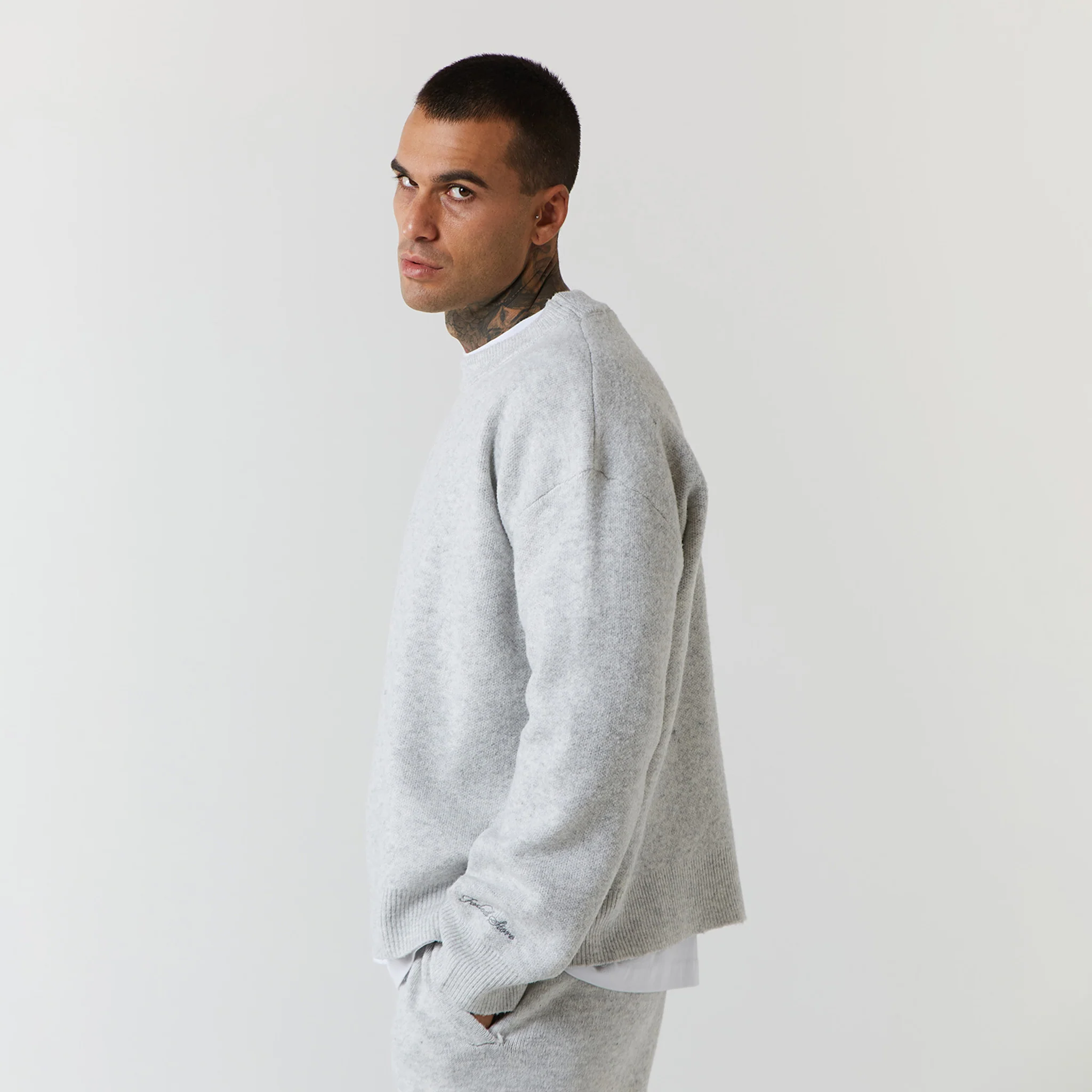 Knitted Crewneck | Light Grey Marl - Image 11