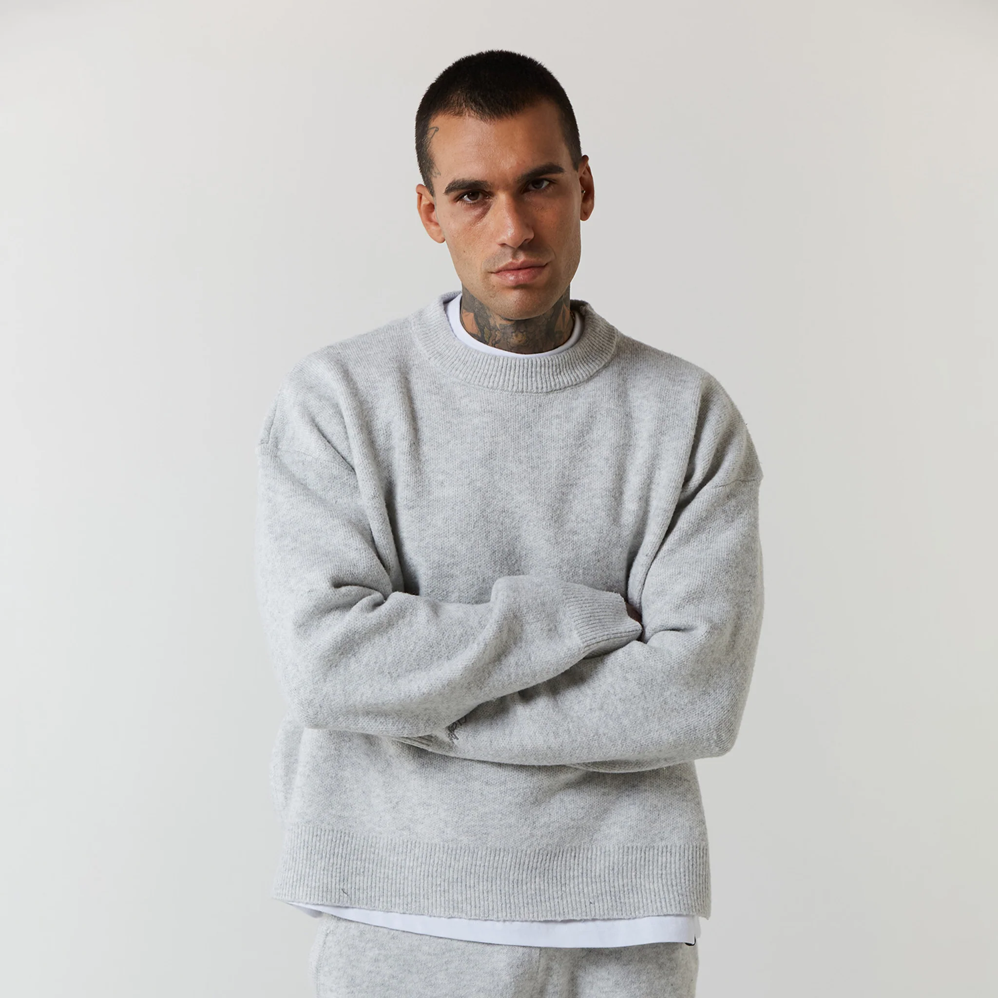 Knitted Crewneck | Light Grey Marl - Image 6
