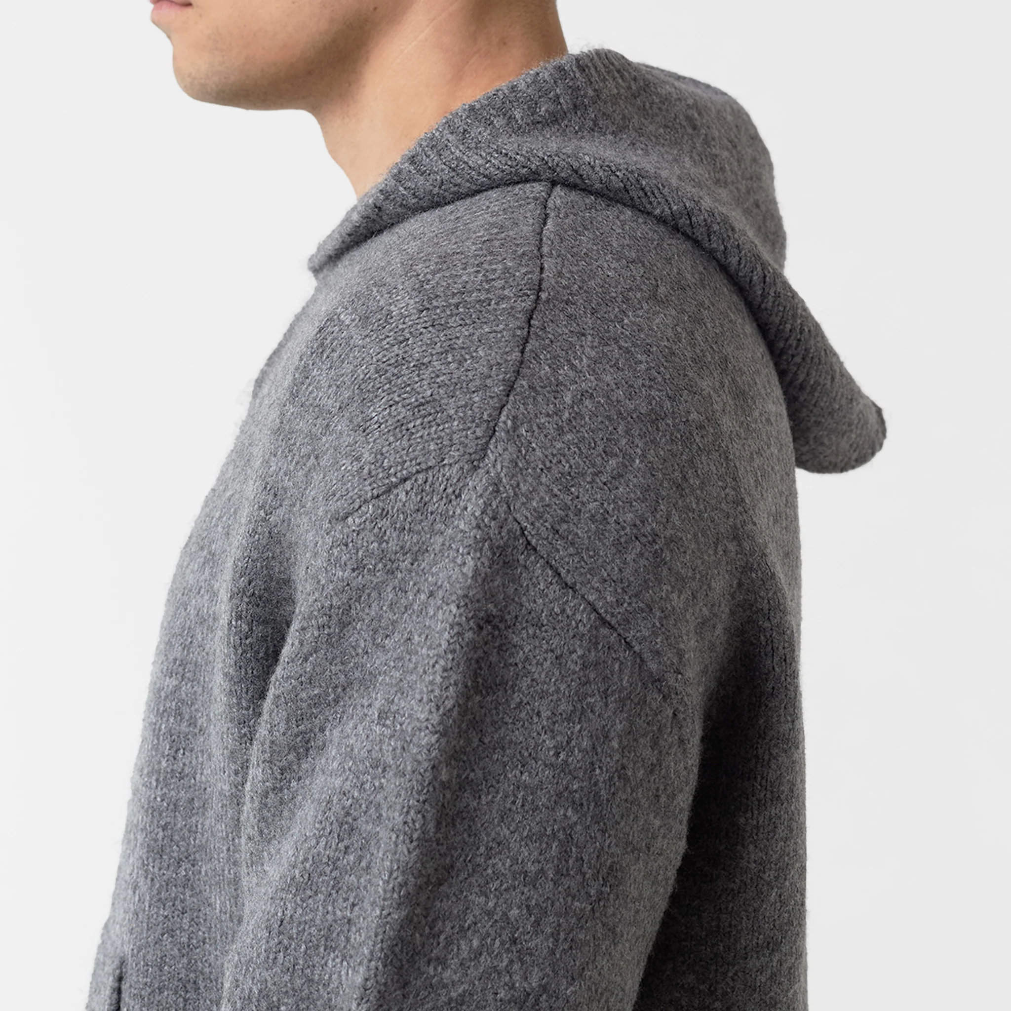 Knitted Full Zip Hoodie | Charcoal Marl - Image 3