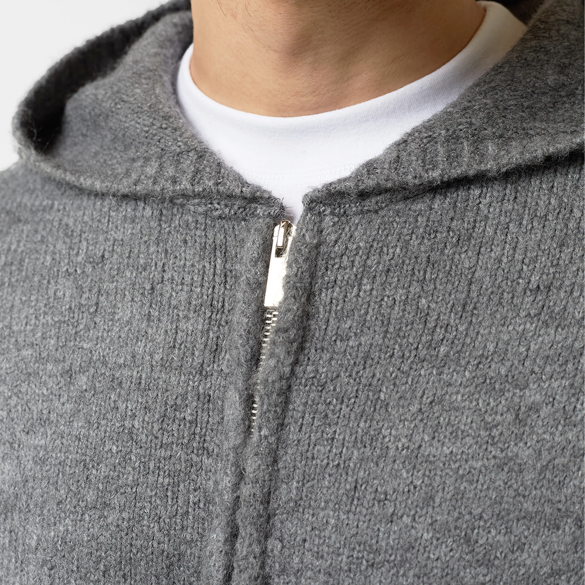 Knitted Full Zip Hoodie | Charcoal Marl - Image 4