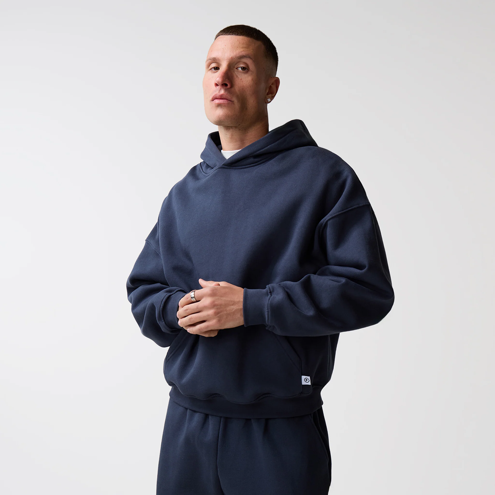 Loose Fit Cropped Hoodie | Navy - Image 5