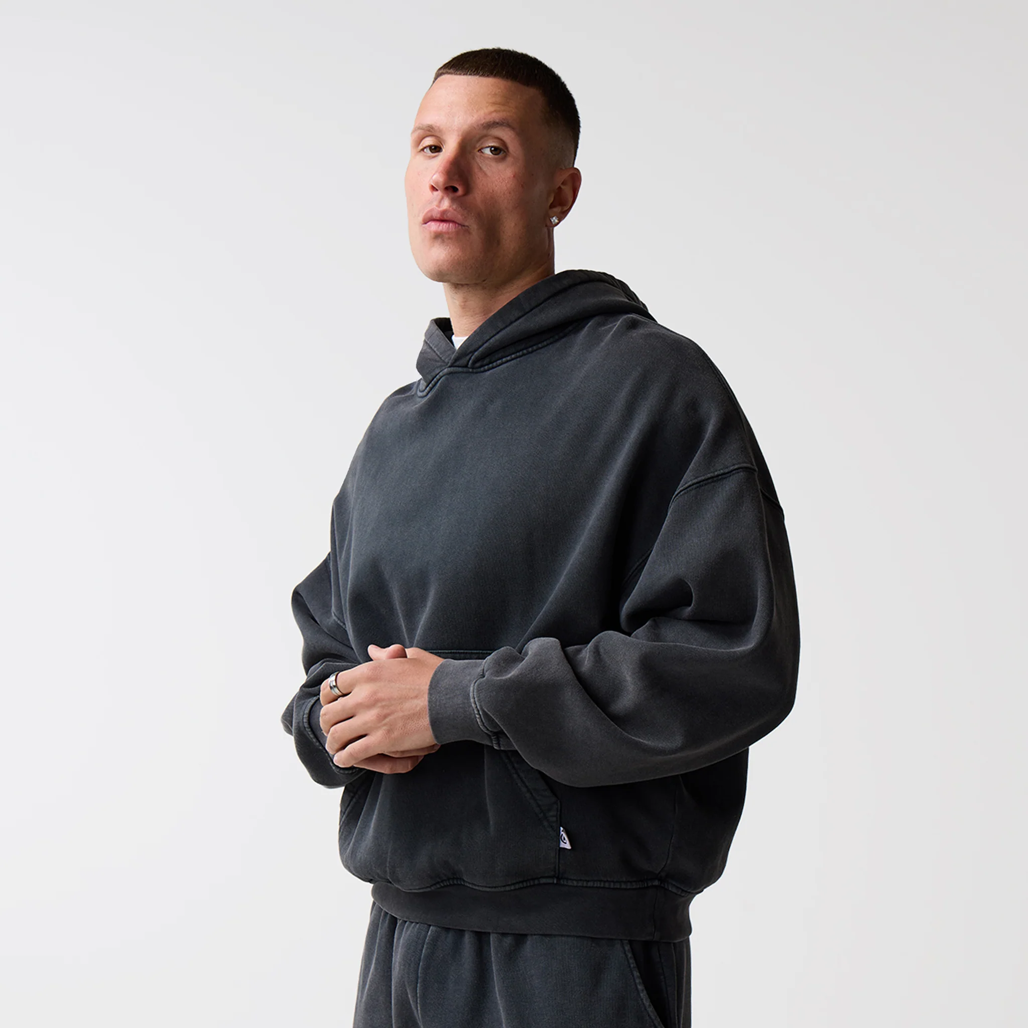 Loose Fit Cropped Tracksuit | Black Wash - Image 3