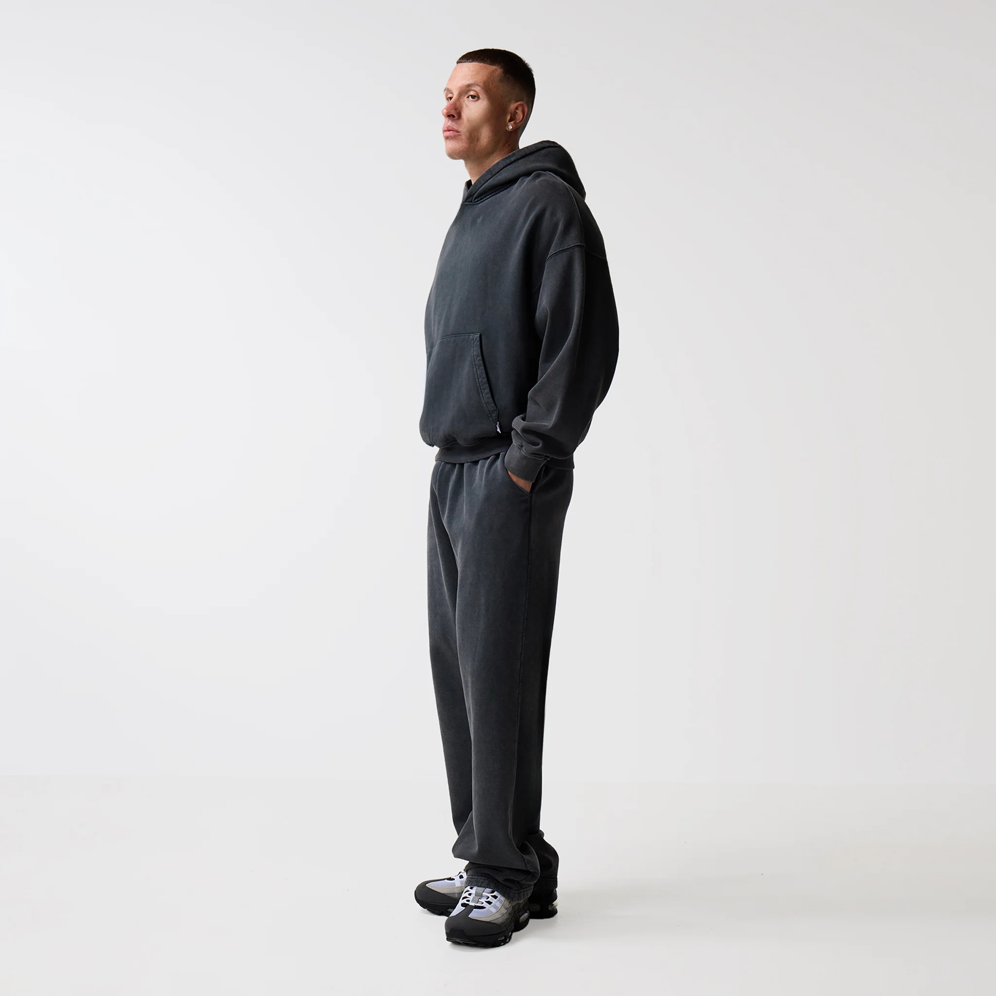 Loose Fit Cropped Tracksuit | Black Wash - Image 9