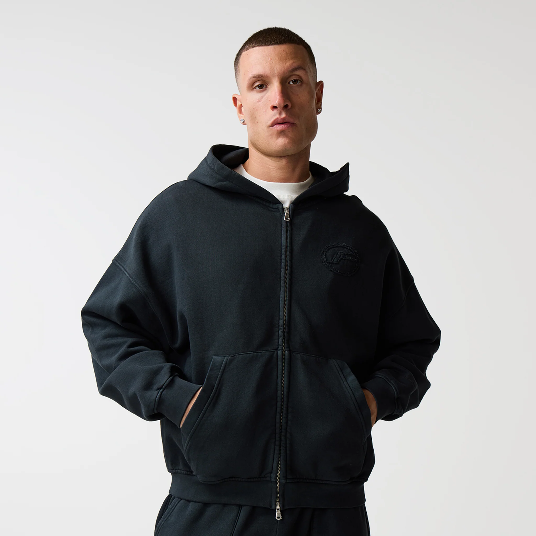 Oval Appliqué Hoodie | Washed Black - Image 4