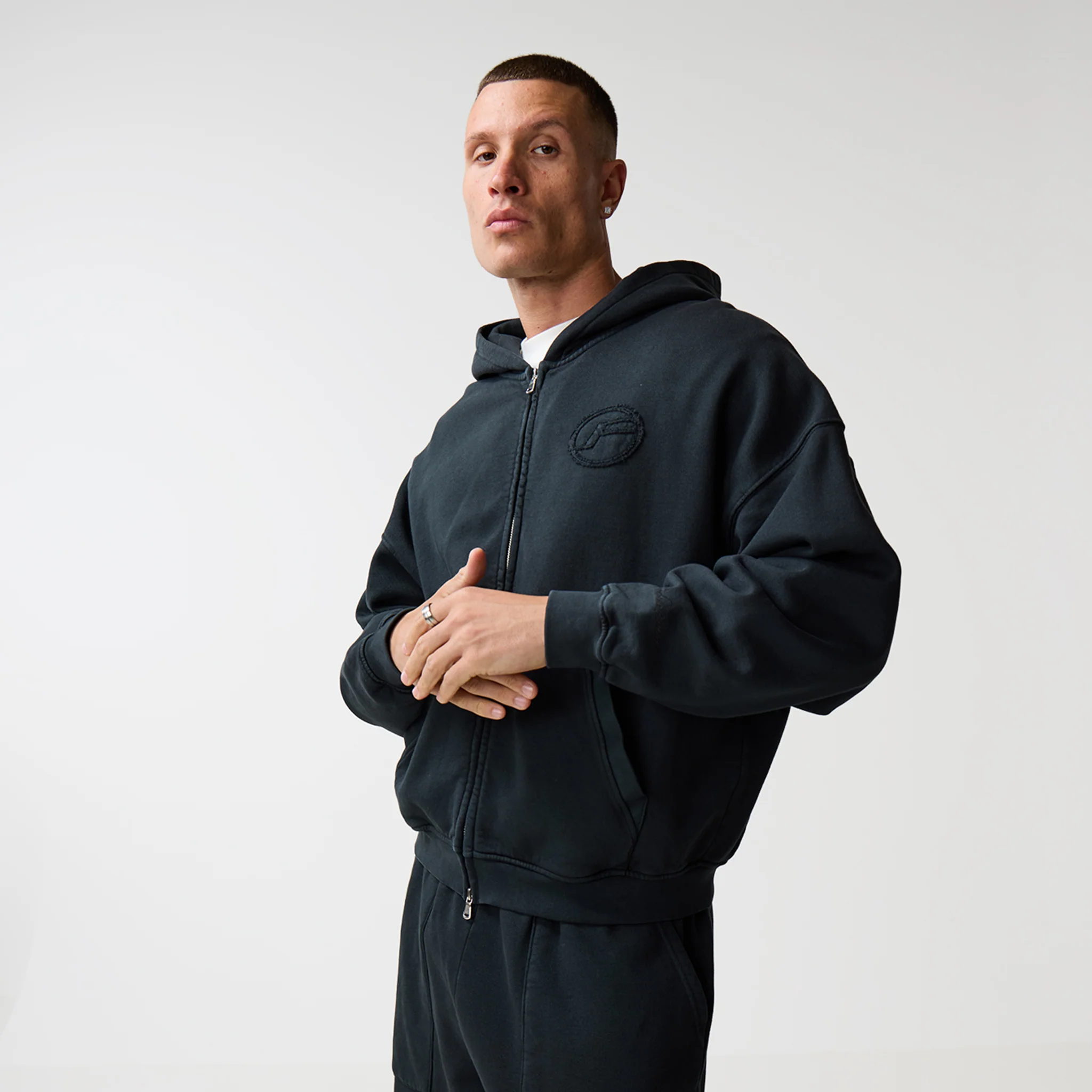 Oval Appliqué Hoodie | Washed Black - Image 7
