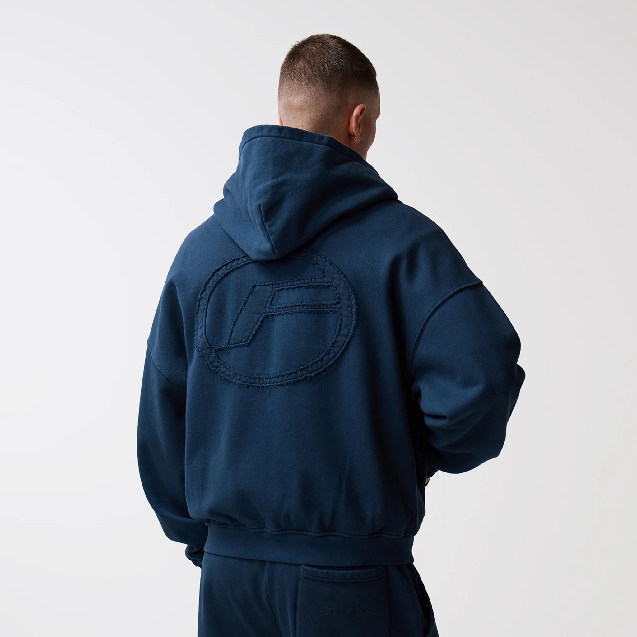 Oval Appliqué Hoodie | Washed Navy - Image 3