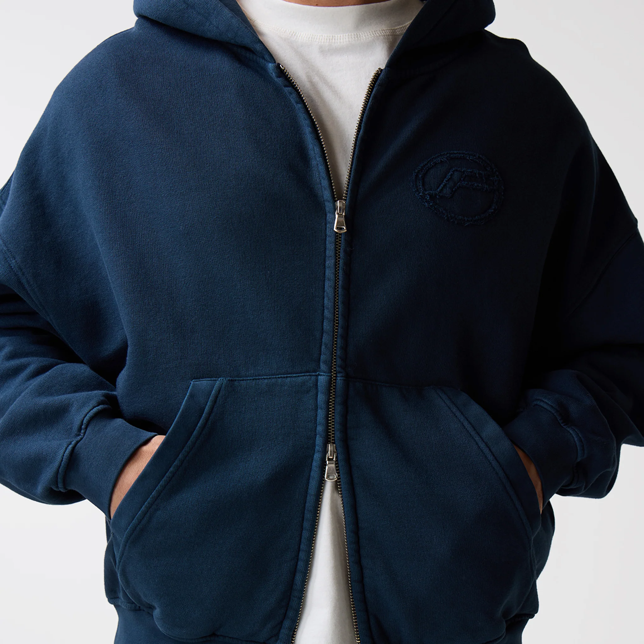 Oval Appliqué Hoodie | Washed Navy - Image 8