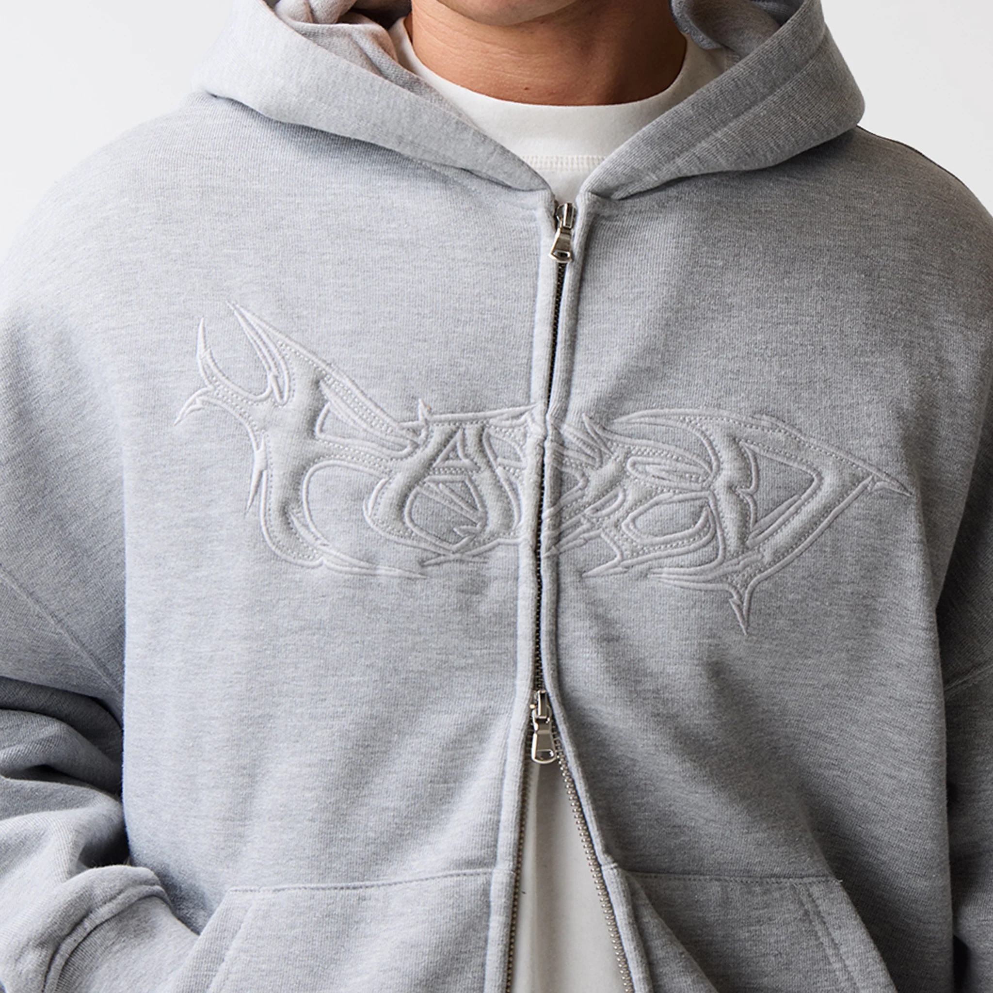 Shadow Full Zip Hoodie | Grey Marl - Image 4