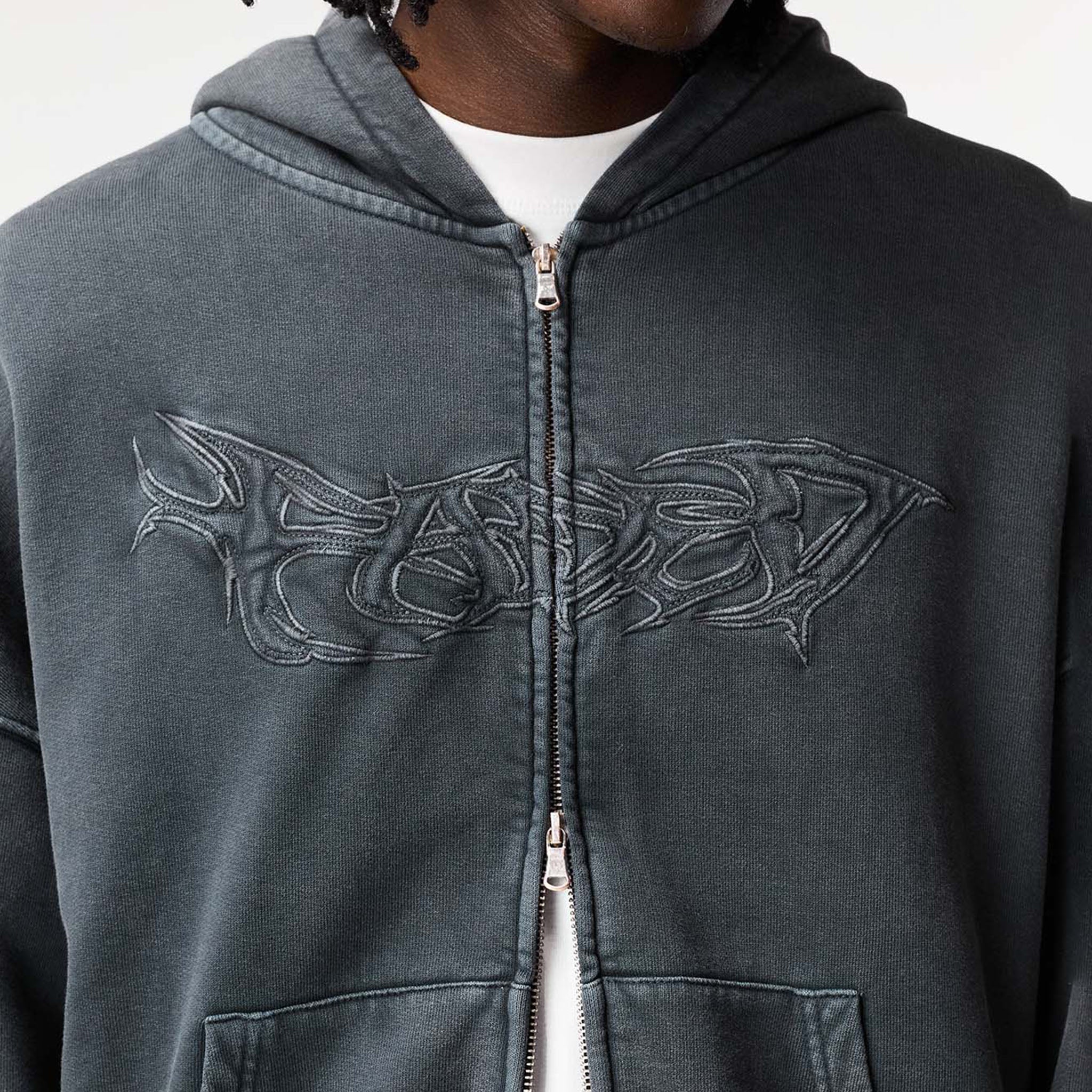 Shadow Full Zip Hoodie | Washed Black - Image 4
