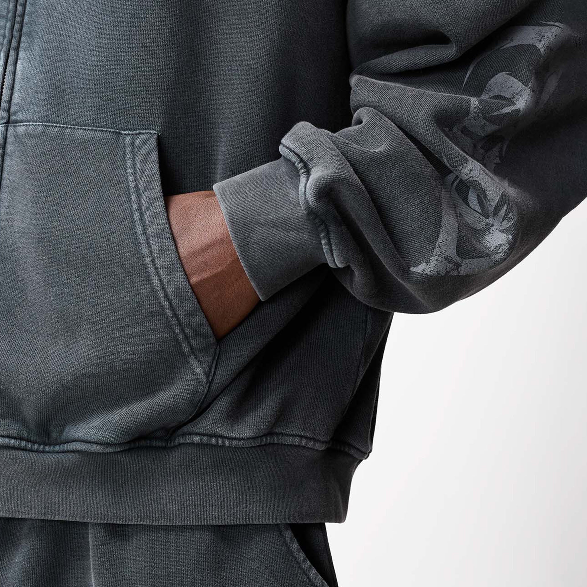 Shadow Full Zip Hoodie | Washed Black - Image 7