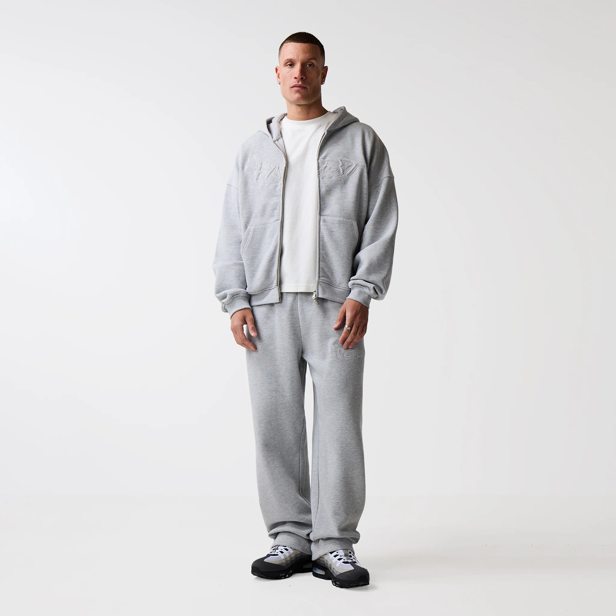 Shadow Full Zip Open Hem Tracksuit | Grey Marl - Image 6
