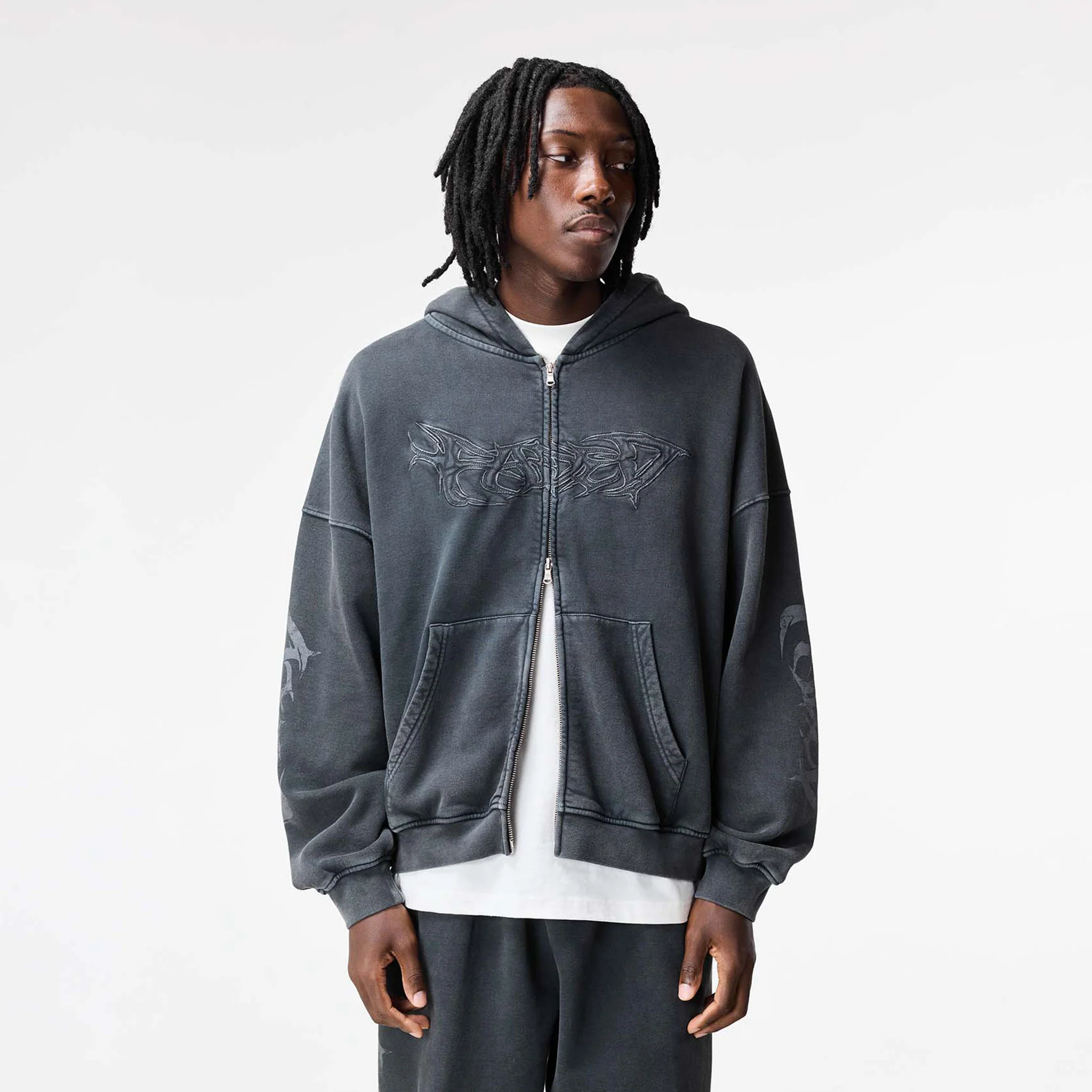 Shadow Full Zip Open Hem Tracksuit | Washed Black - Image 4