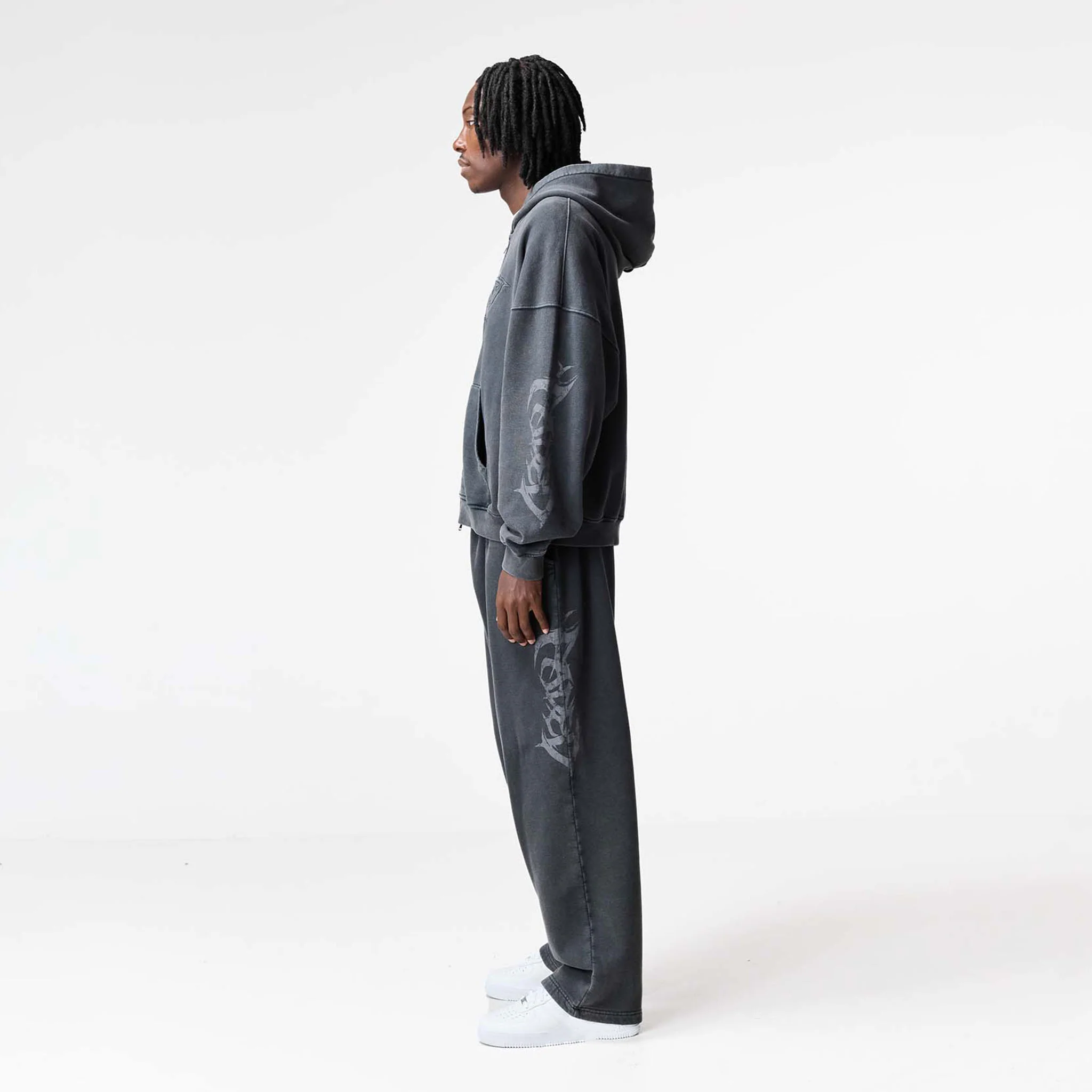 Shadow Full Zip Open Hem Tracksuit | Washed Black - Image 5