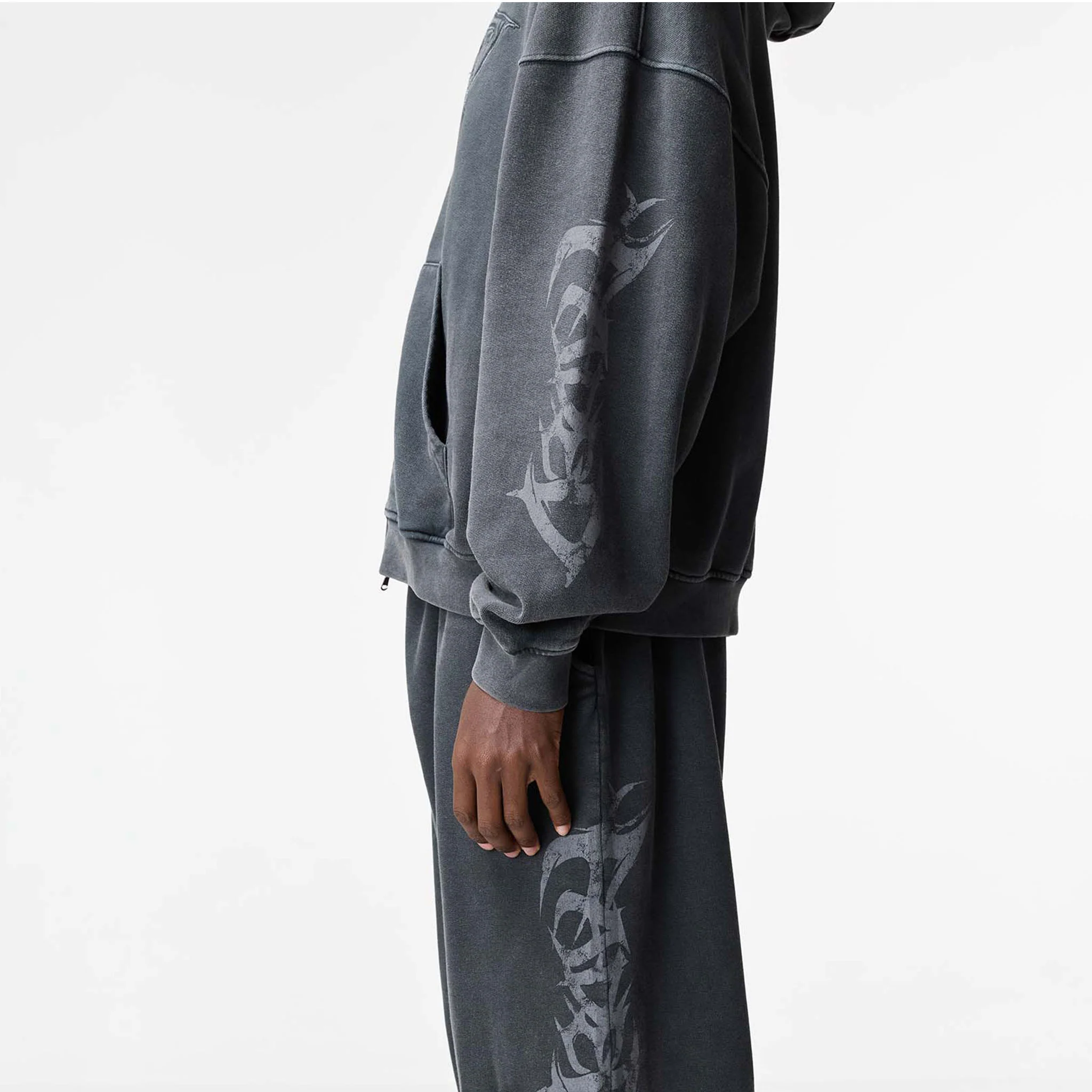 Shadow Full Zip Open Hem Tracksuit | Washed Black - Image 6