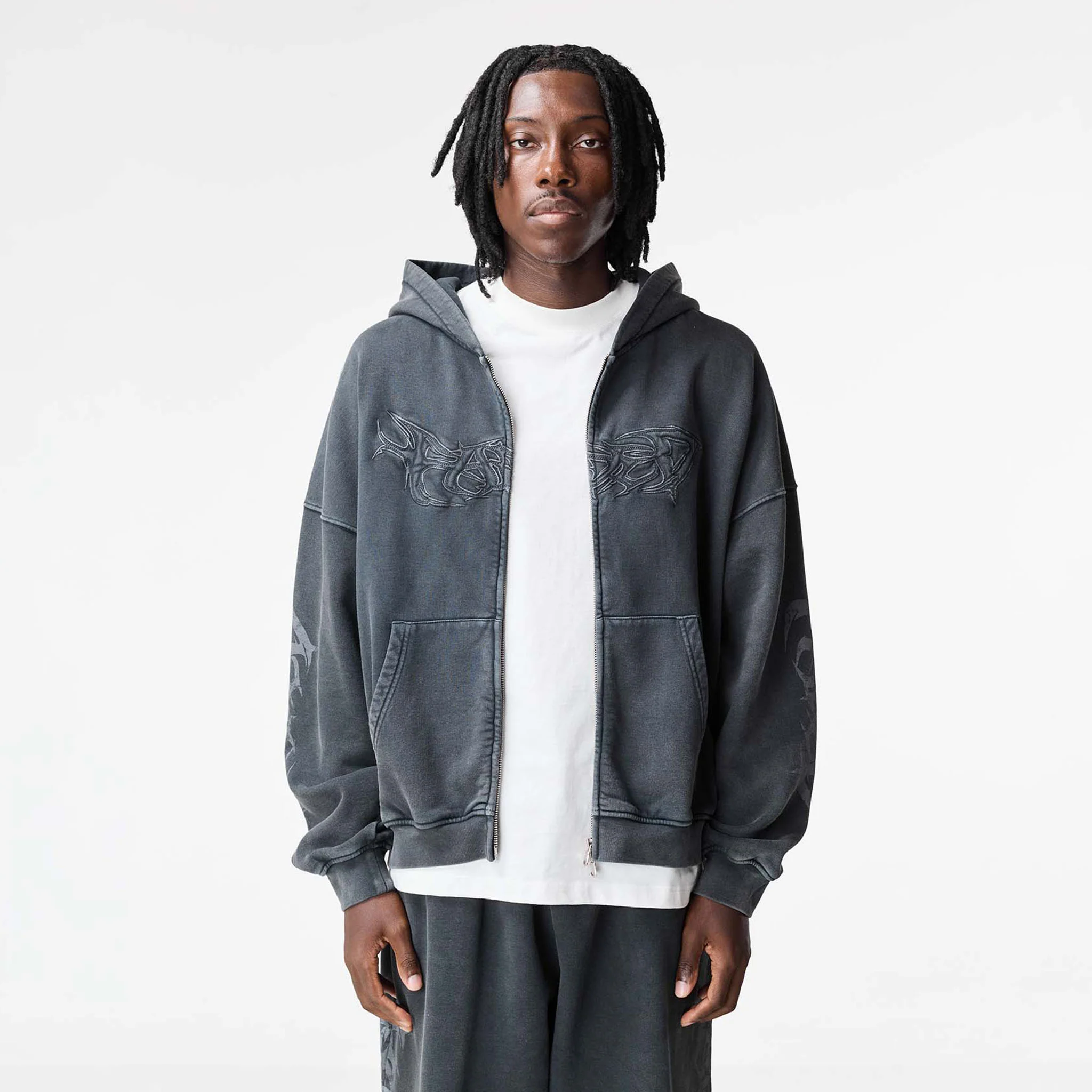 Shadow Full Zip Open Hem Tracksuit | Washed Black - Image 8