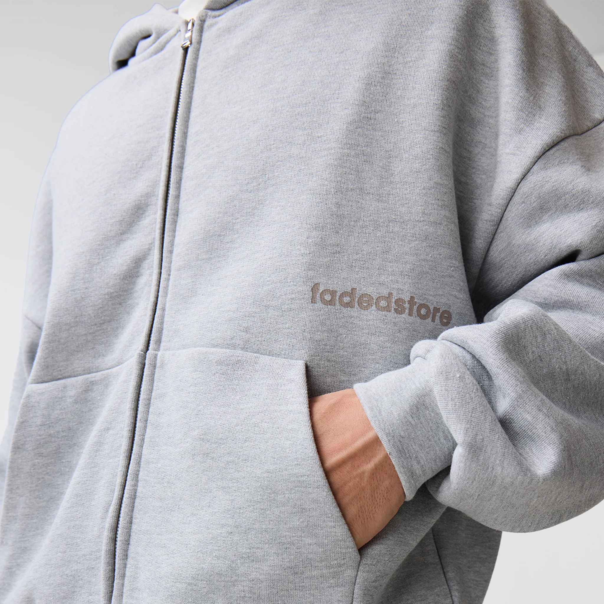 Space For Clarity Cropped Zip Hoodie | Grey Marl - Image 10
