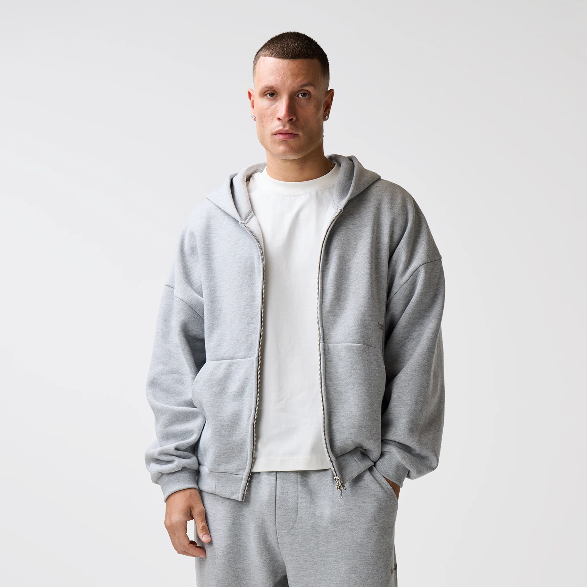 Space For Clarity Cropped Zip Hoodie | Grey Marl - Image 6