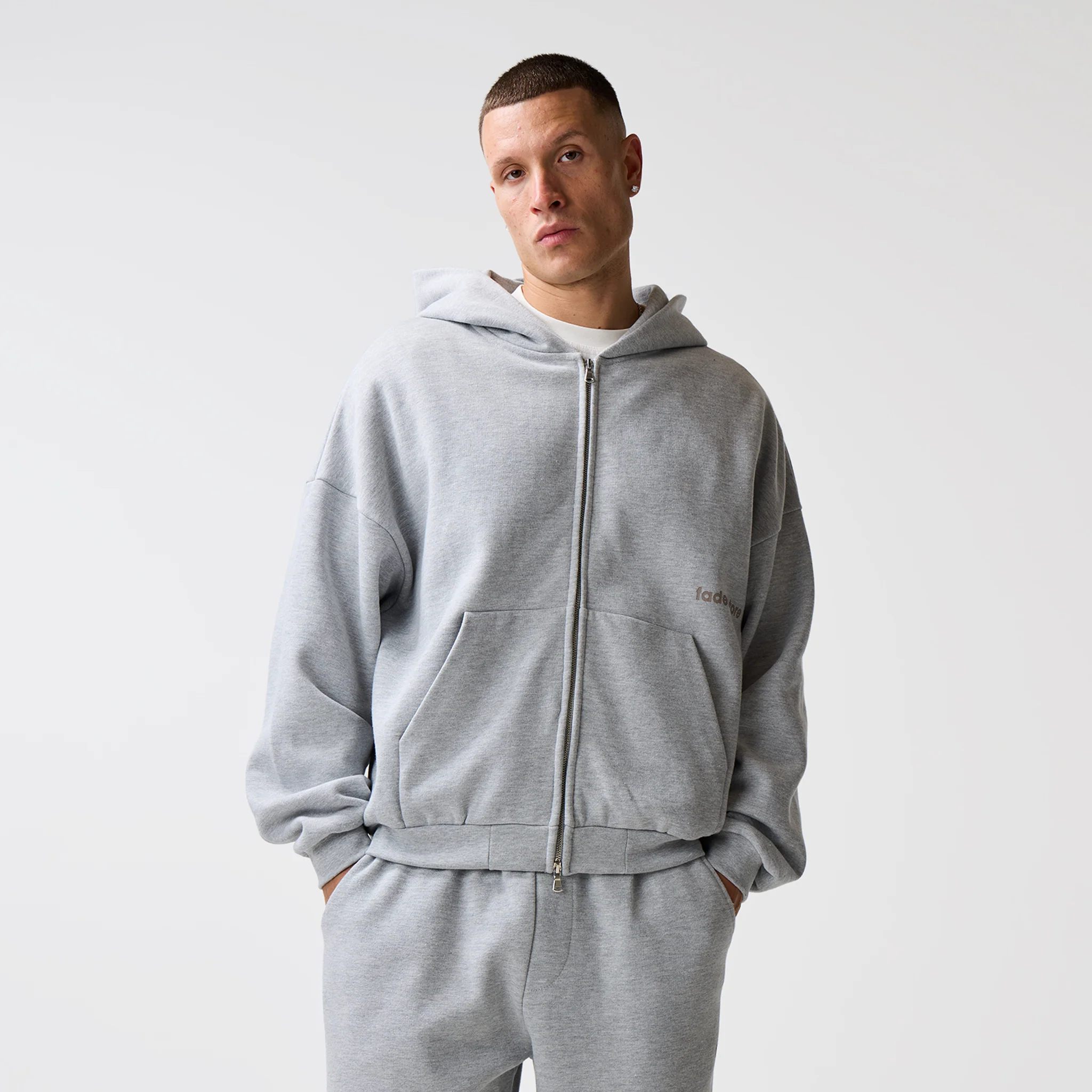 Space For Clarity Cropped Zip Hoodie | Grey Marl - Image 9