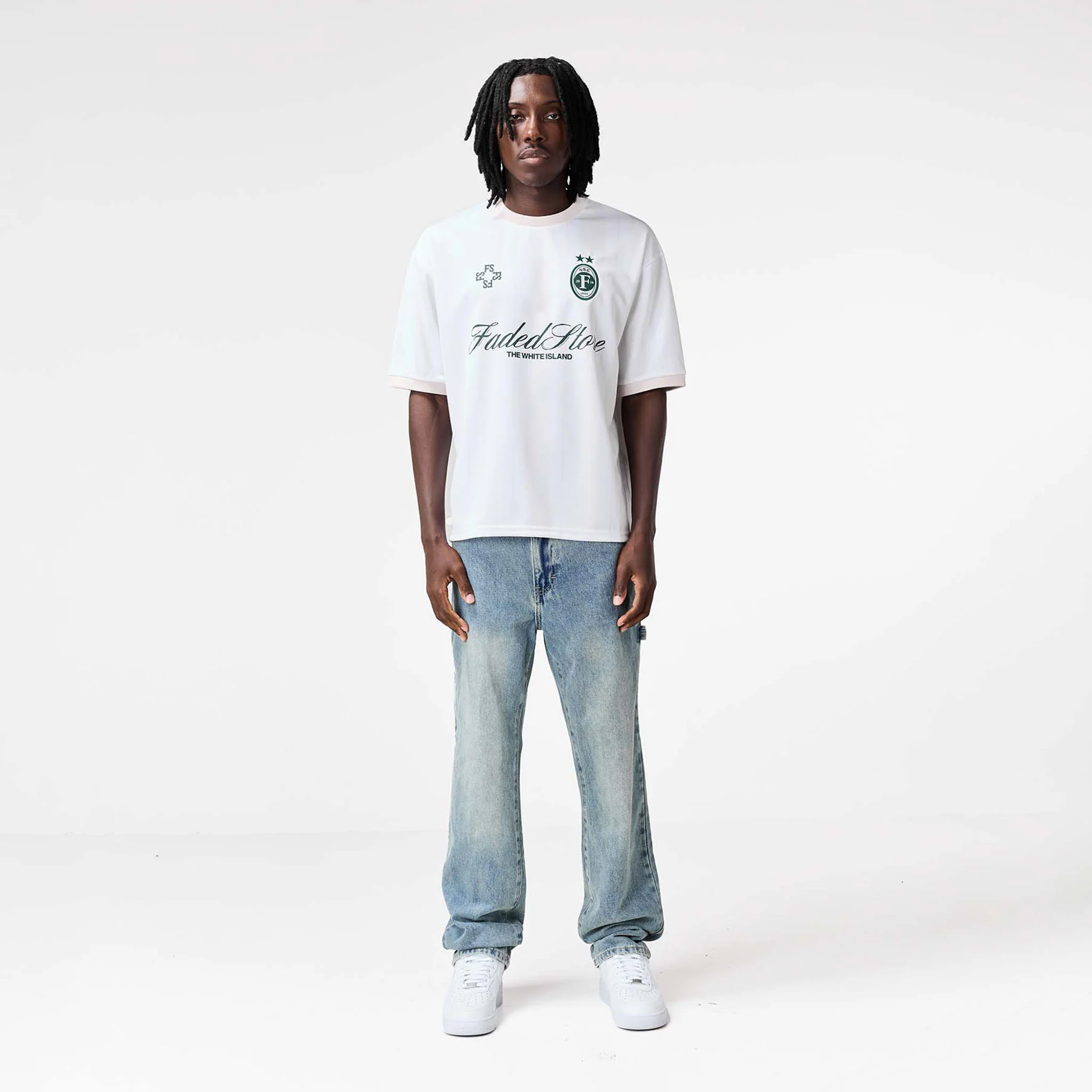 Striker Football T-Shirt | Off White/Vintage Green - Image 3