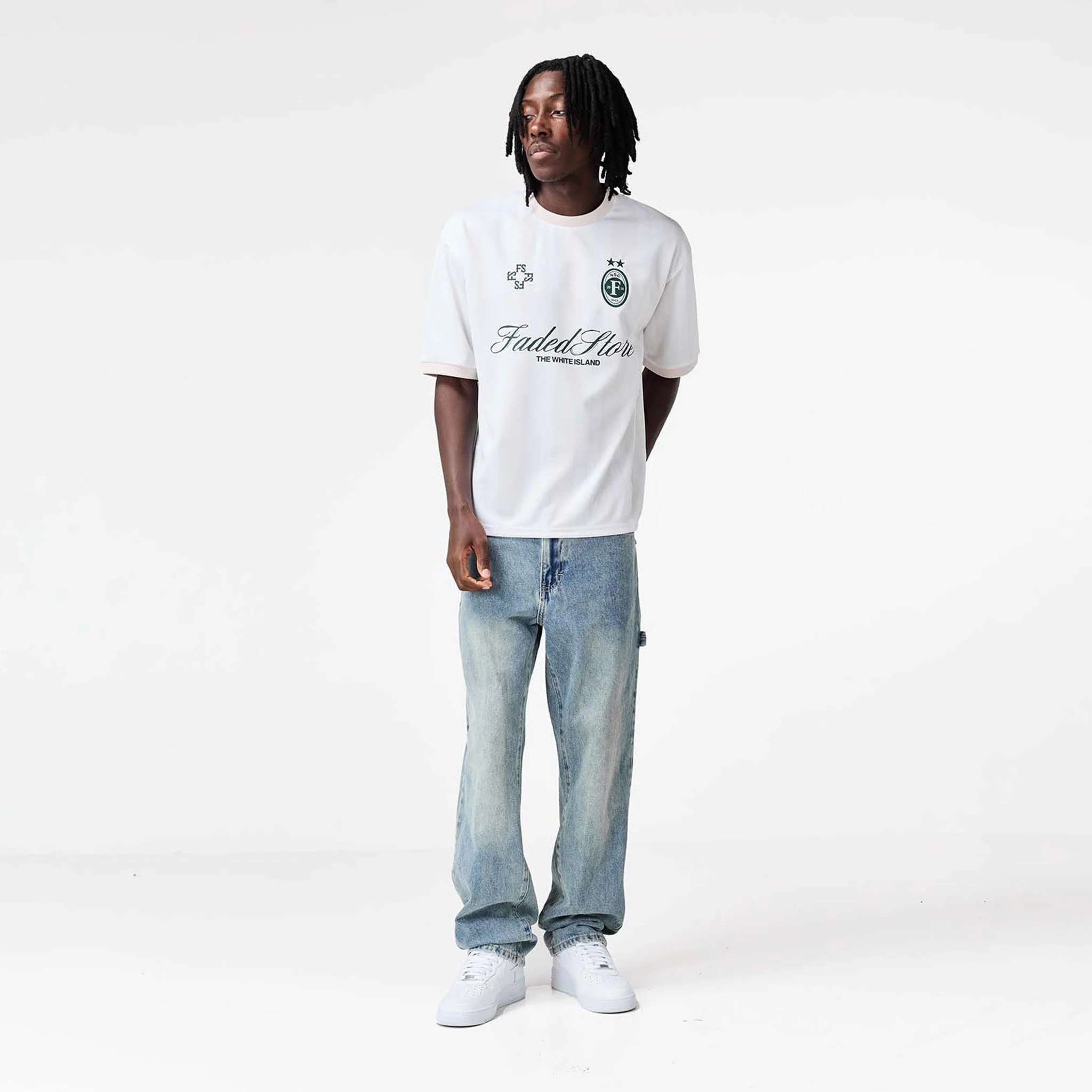 Striker Football T-Shirt | Off White/Vintage Green - Image 6