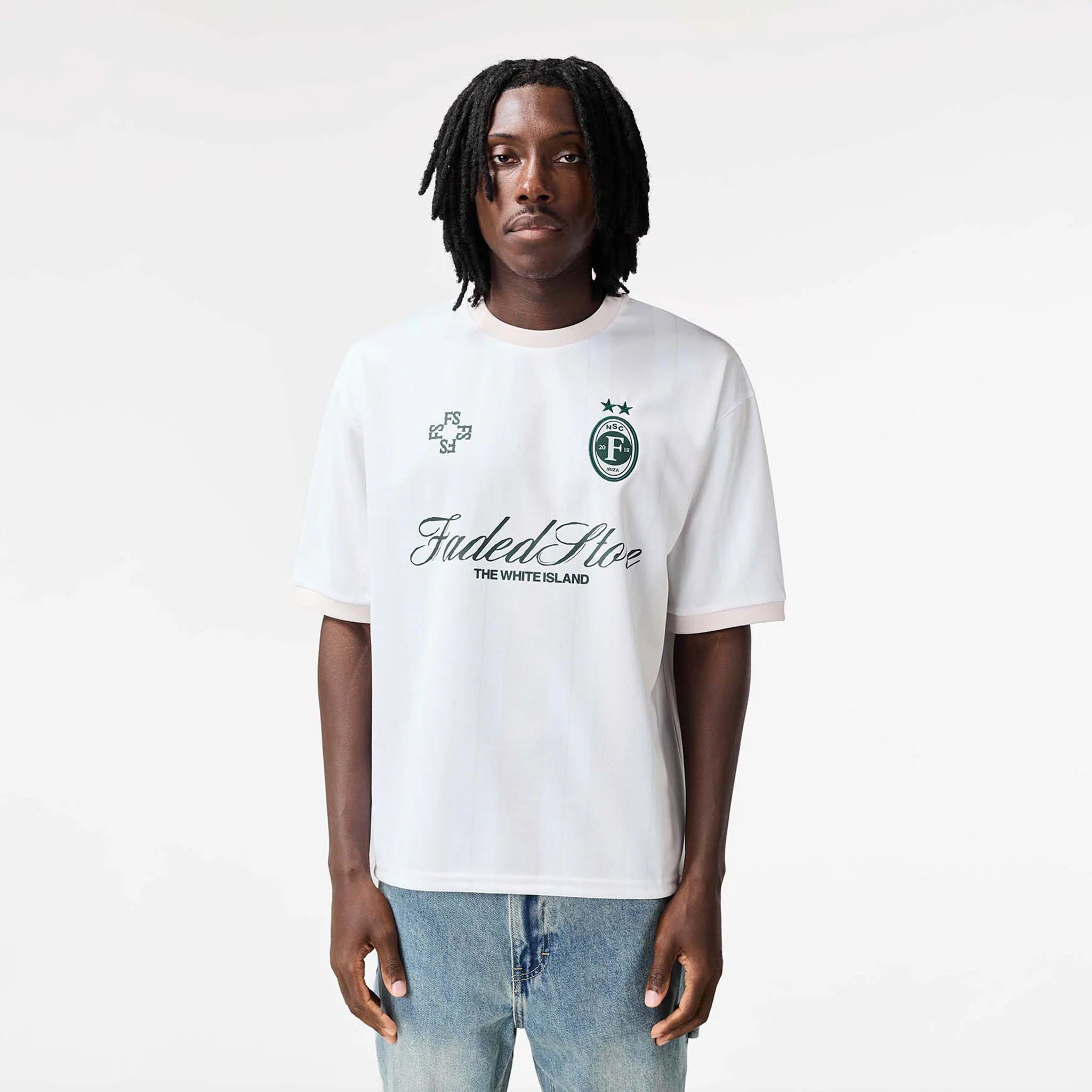 Striker Football T-Shirt | Off White/Vintage Green - Image 9