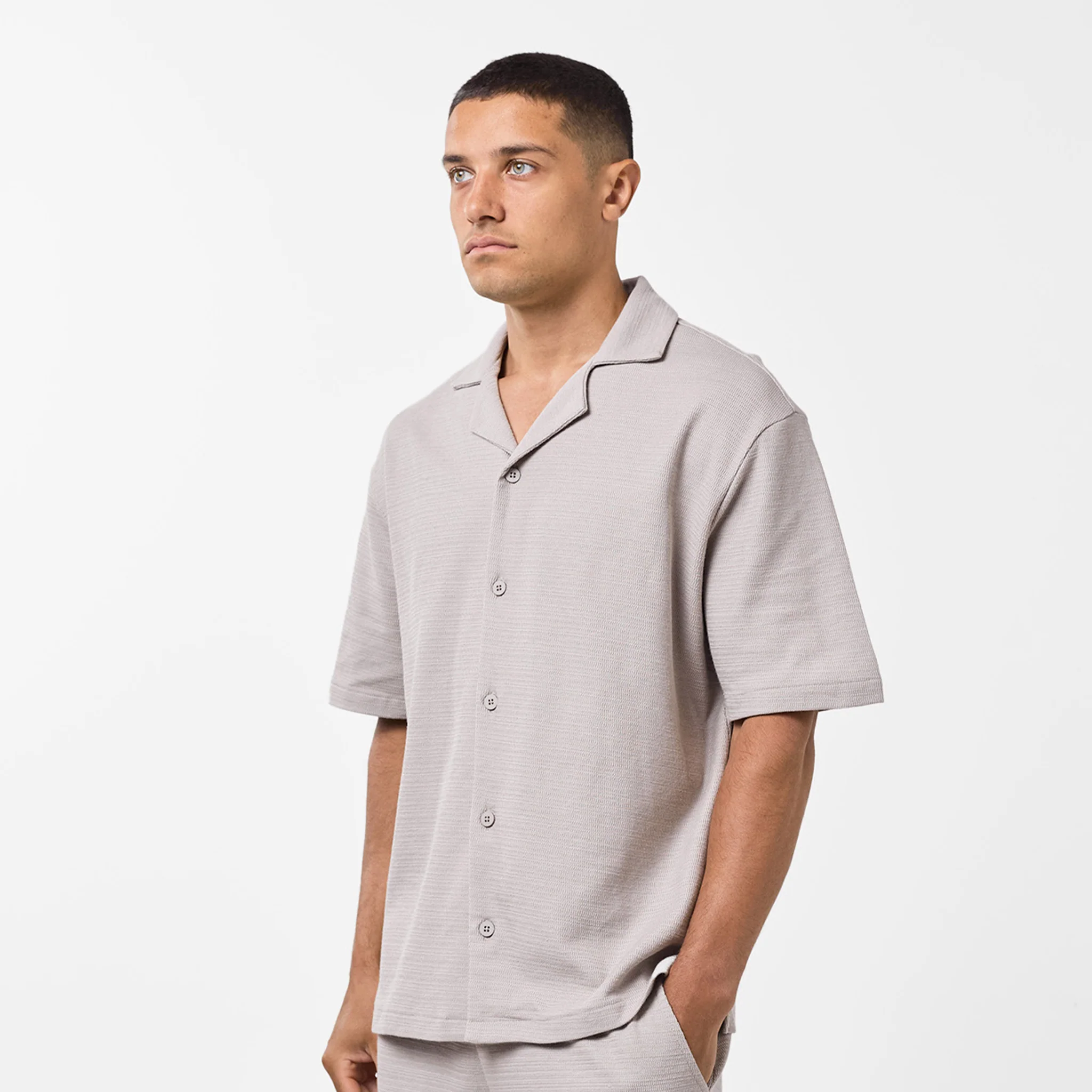 Tonal Knitted Shirt Twinset | Sand - Image 3