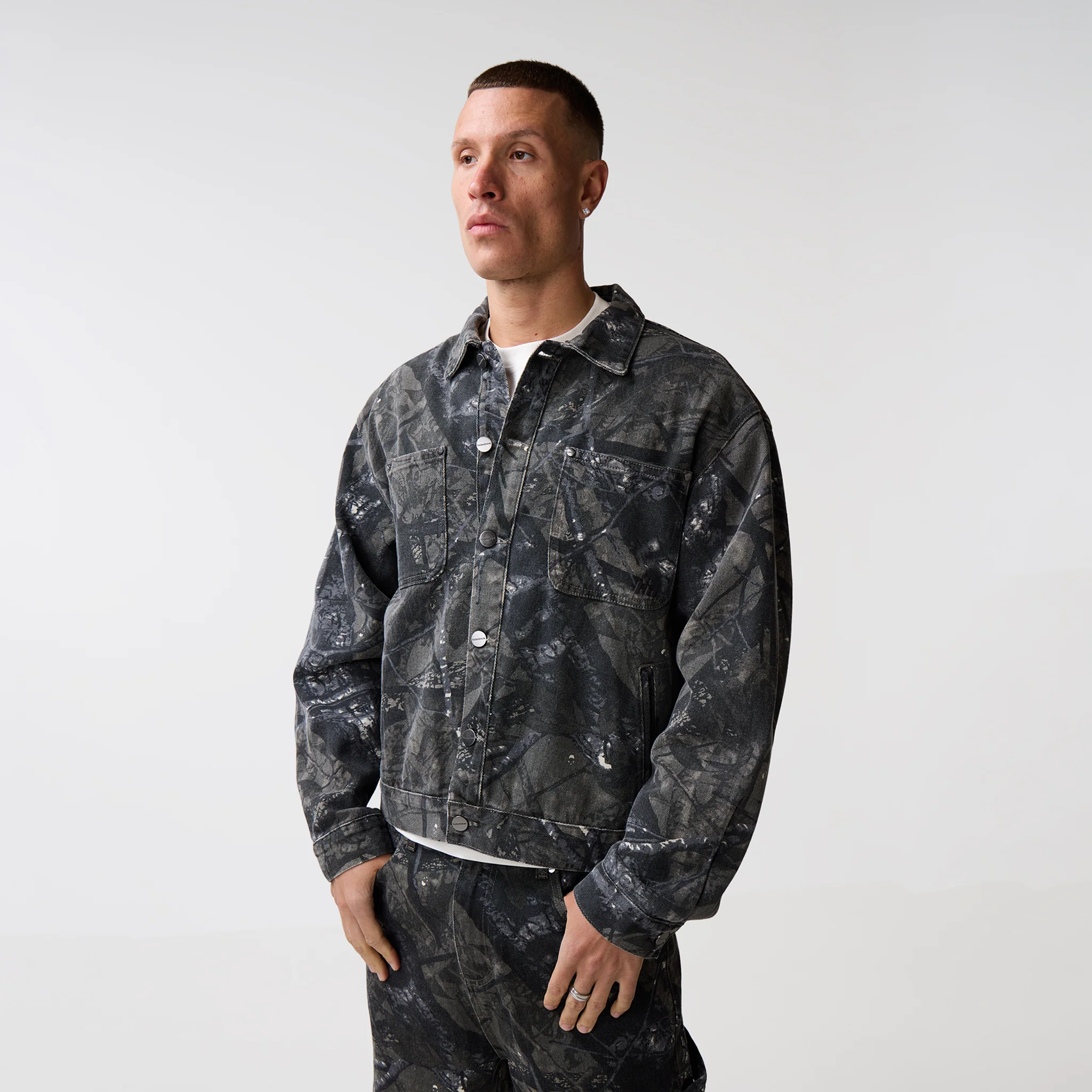 Tree Camo Print Jacket | Grey - Image 3