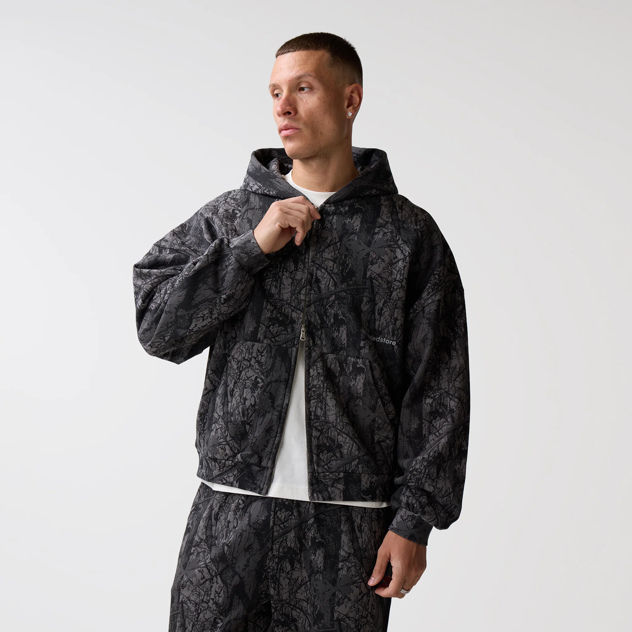 Under Development Cropped Zip Hoodie | Black Camo - Image 10