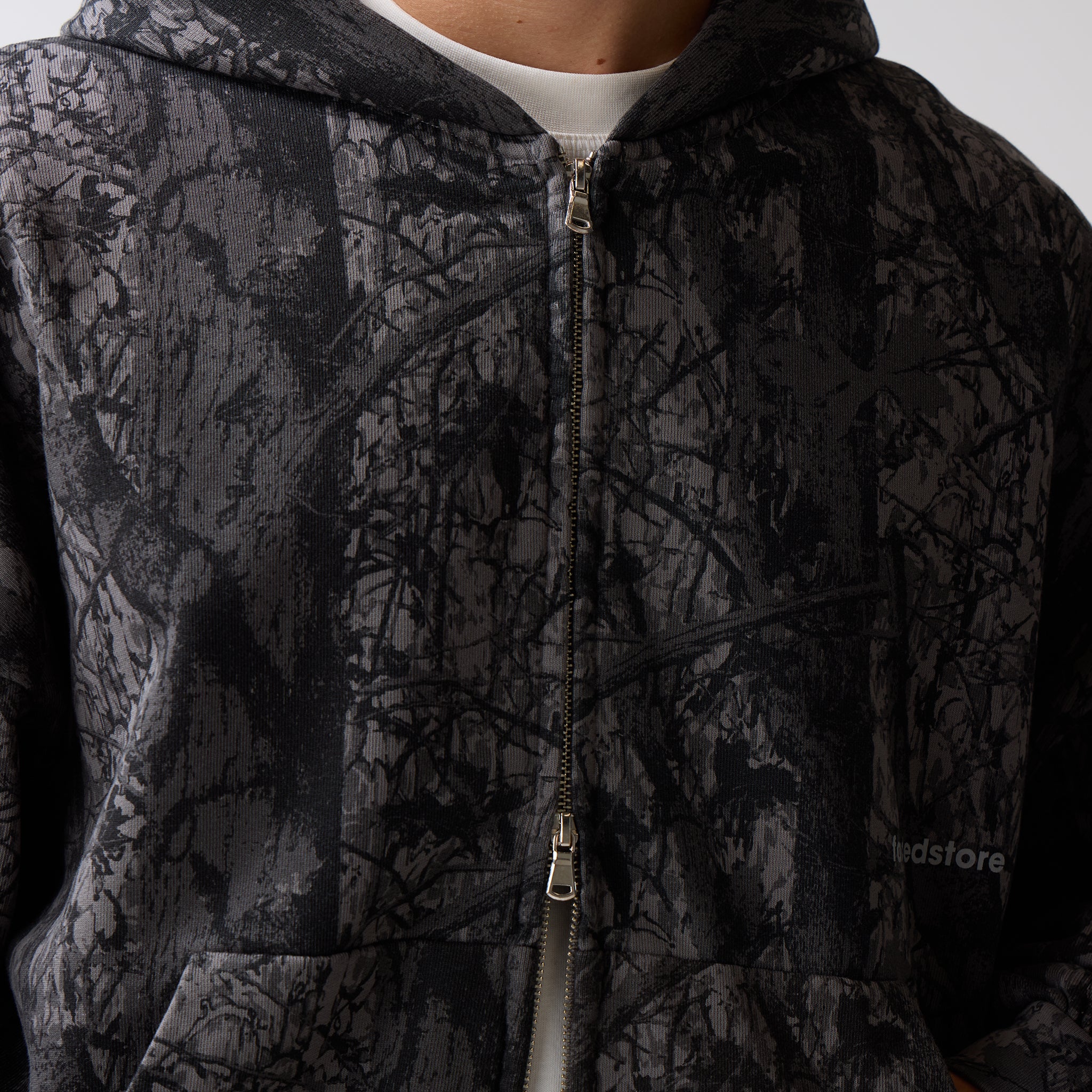 Under Development Cropped Zip Hoodie | Black Camo - Image 6