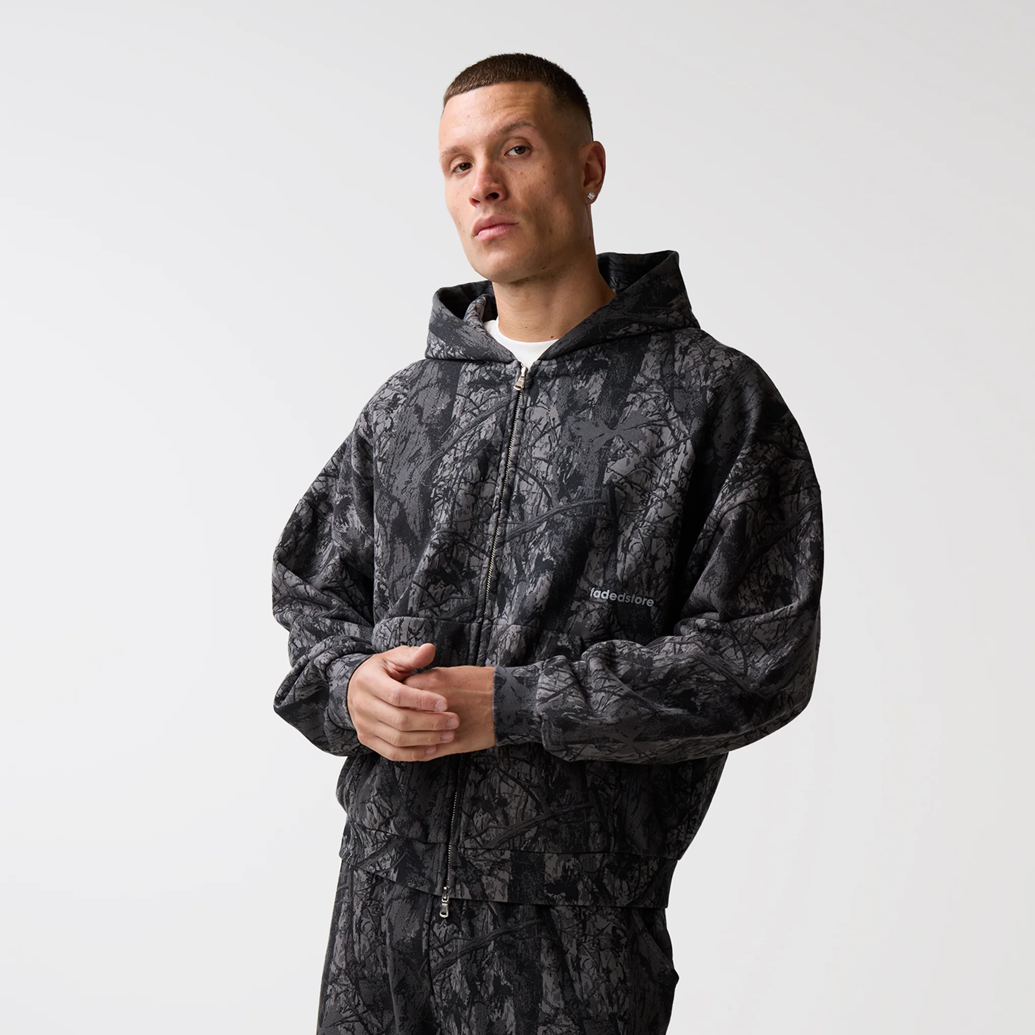 Under Development Cropped Zip Hoodie | Black Camo - Image 8
